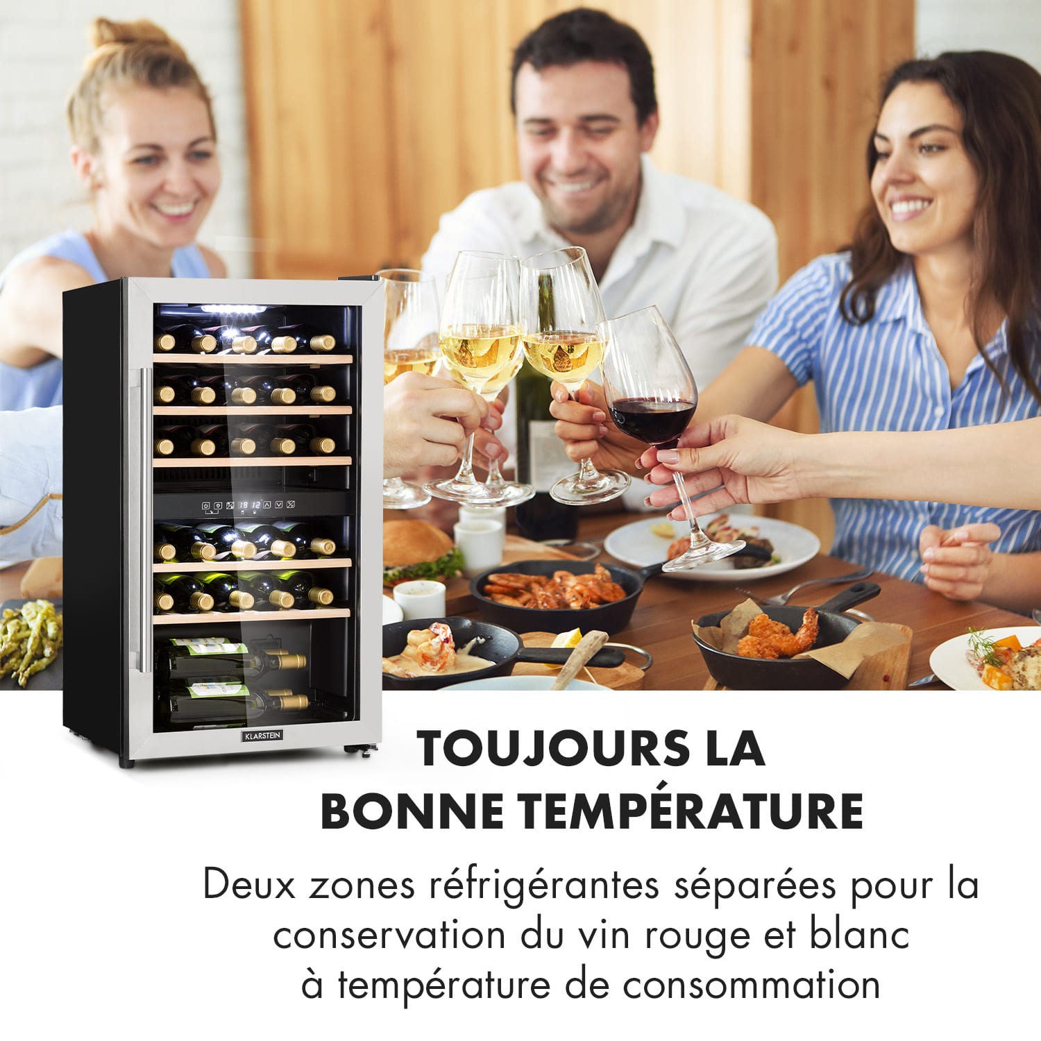 Vinamour 29 Duo wijnkoelkast 2 zones 80L/29 flessen 5-22°C  touch 29 flessen | 2 koelzones | Roestvrij Staal