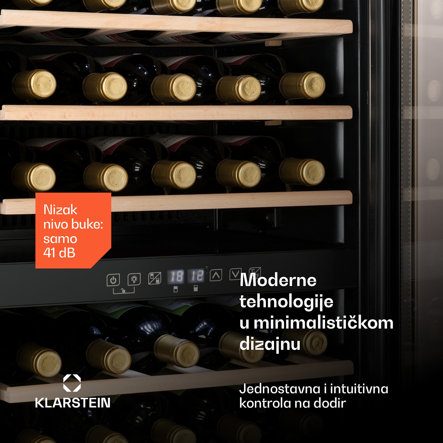 Vinamour 29D, vinoteka, 2 zone, 80 l, 29 boca, 5 - 22 ° C, zaslon osjetljiv na dodir 29_bottles | 2 | Nehrđajući čelik