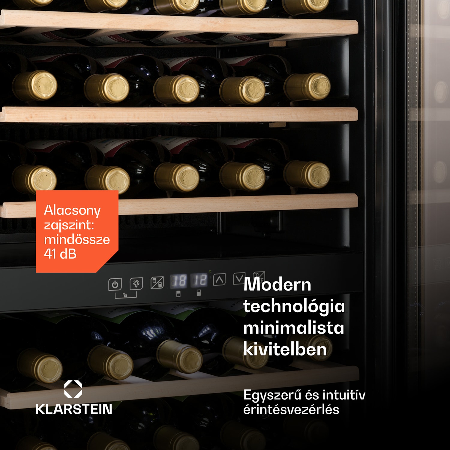 Vinamour 29D, borhűtő, 2 zóna, 80 liter, 29 palack, 5 - 22 °C, érintésvezérlés 