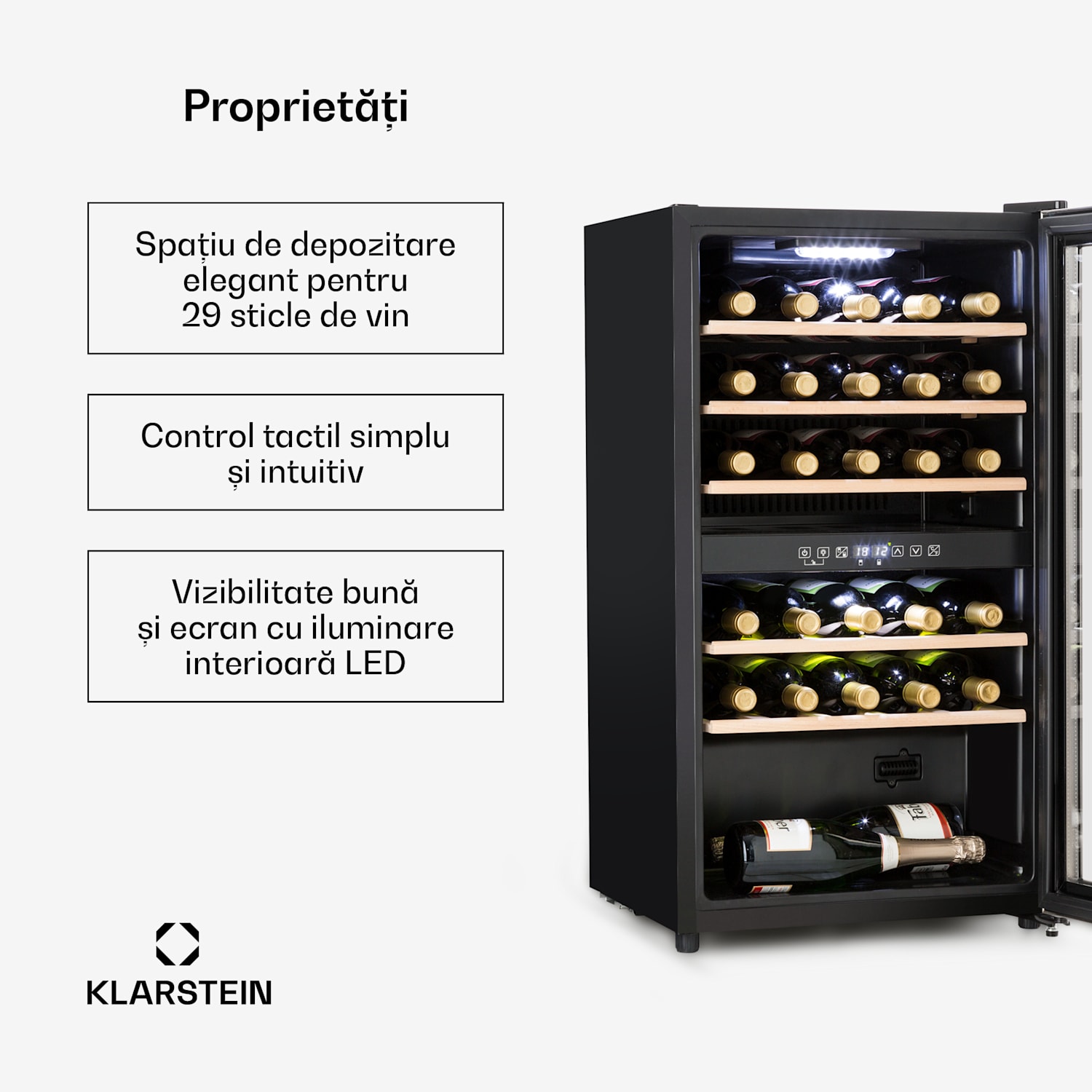 Vinamour 29D, răcitor de vinuri, 2 zone, 80 l, 29 sticle, 5 - 22 °C, control tactil 