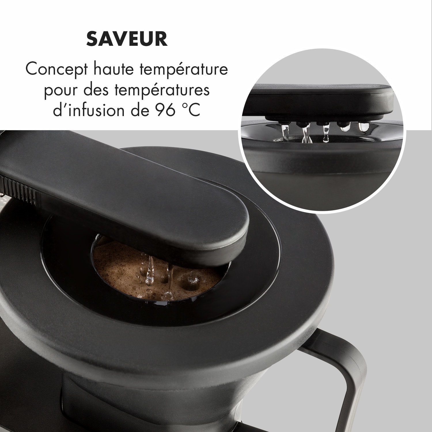 GrandeGusto Cafetière électrique 1,3L pré-infusion 1690W - noir & méta Métallique