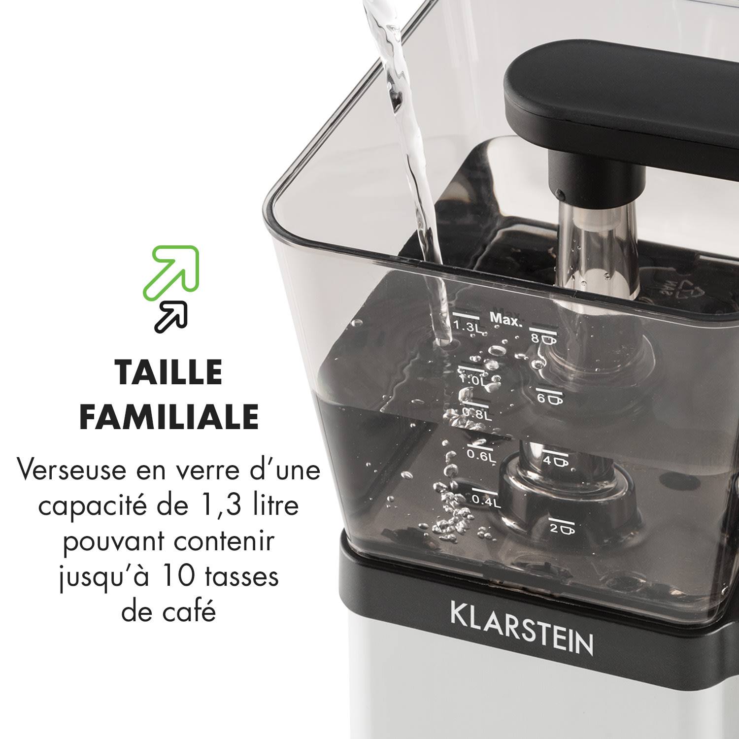 GrandeGusto Cafetière électrique 1,3L pré-infusion 1690W - noir & méta Métallique