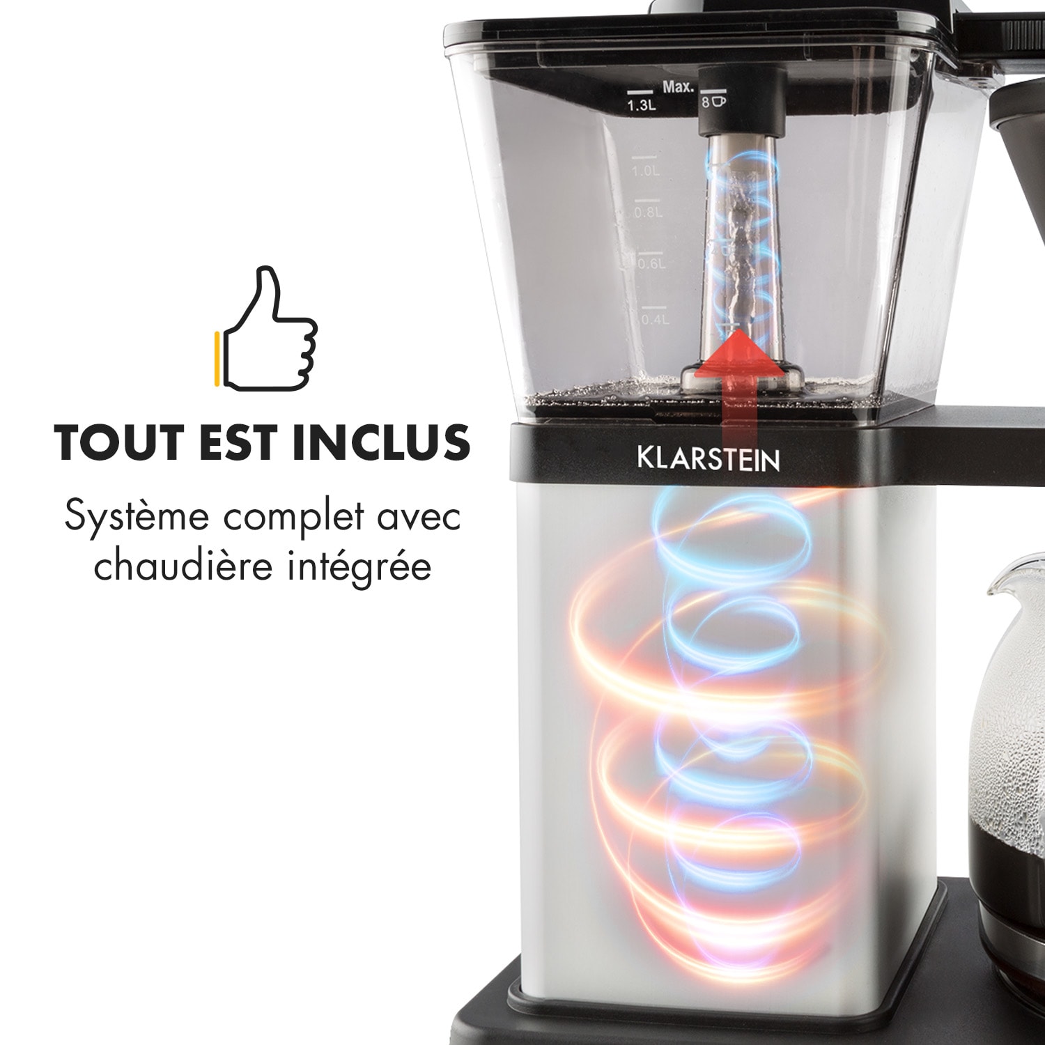 GrandeGusto Cafetière électrique 1,3L pré-infusion 1690W - noir & méta Métallique