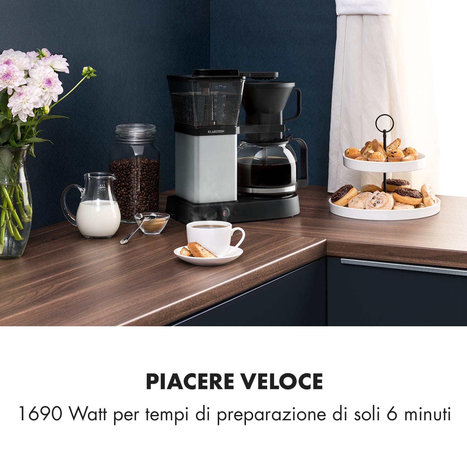 GrandeGusto Macchina del Caffè 1690W Pre-Infusion 96°C nero/metallizzato Metallico
