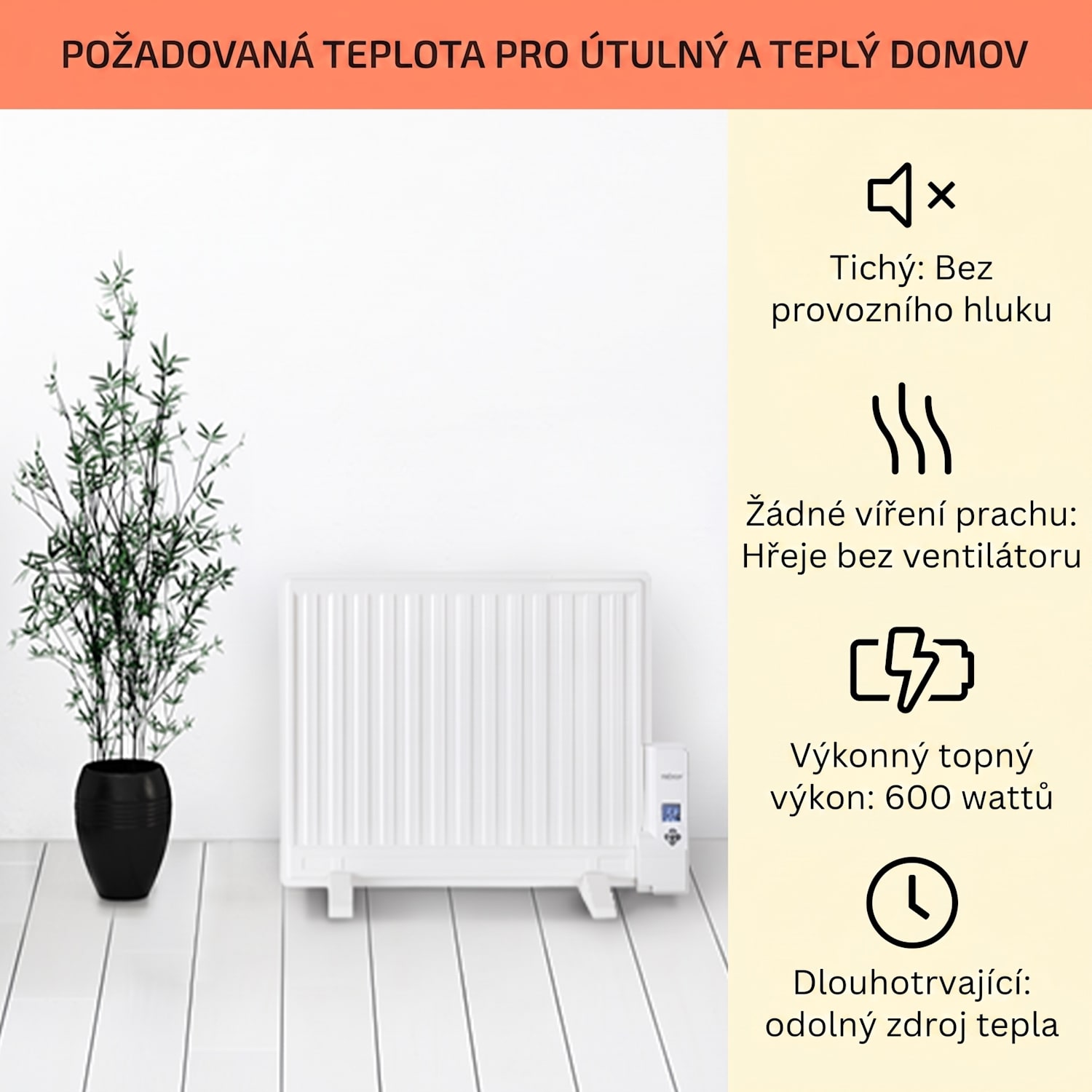 Wallander, olejový radiátor, 600 W, termostat, olejové vyhřívání, plochý design, bílý 600 W | Bílá