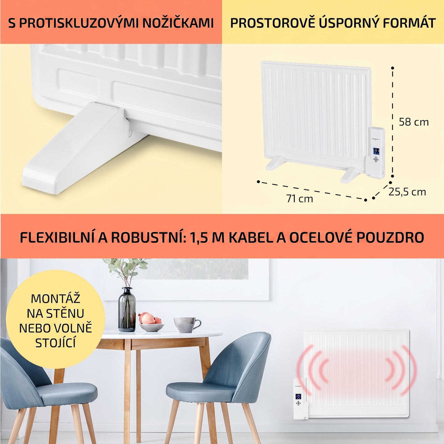 Wallander, olejový radiátor, 600 W, termostat, olejové vyhřívání, plochý design, bílý 600 W | Bílá