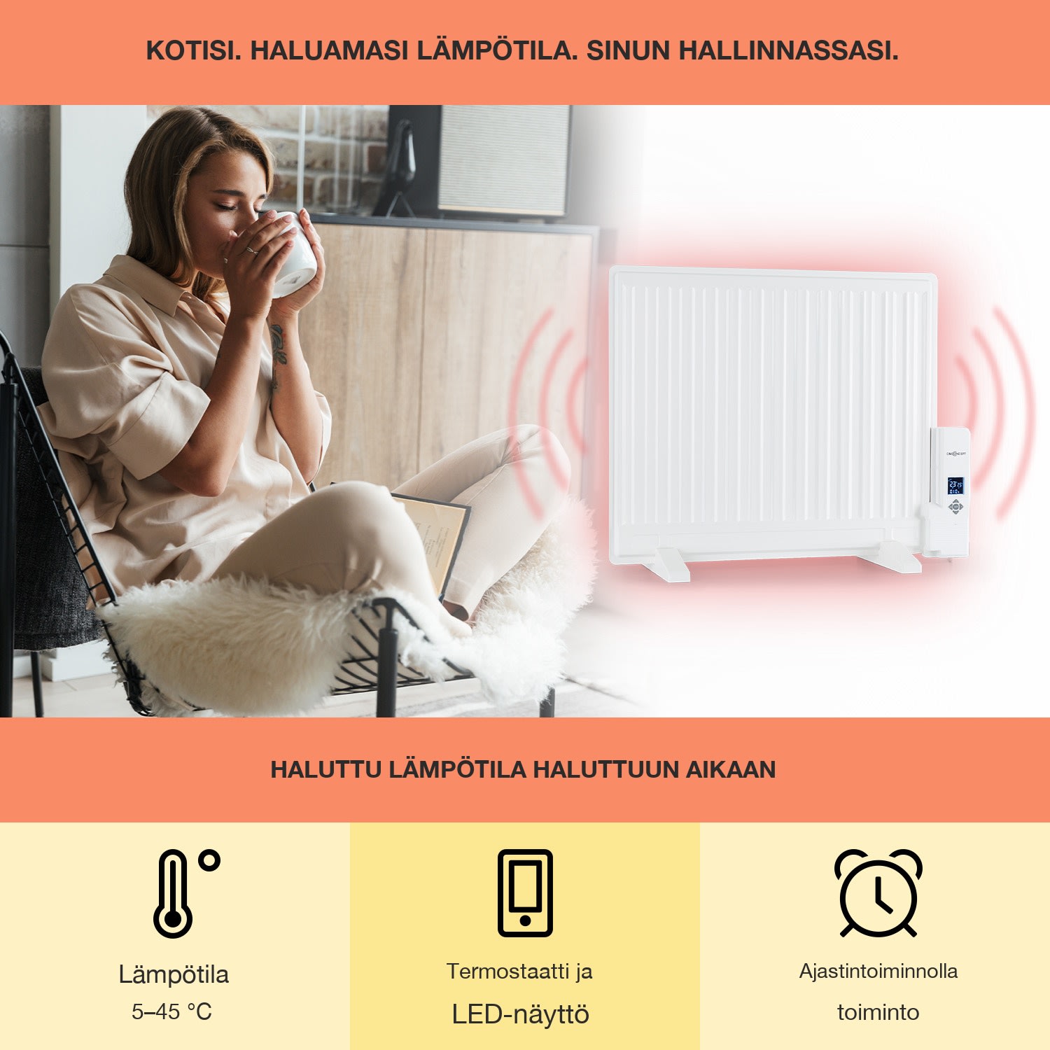 Wallander öljylämmitin 600 W LED-näyttö viikkoajastin valkoinen 600 W | Valkoinen