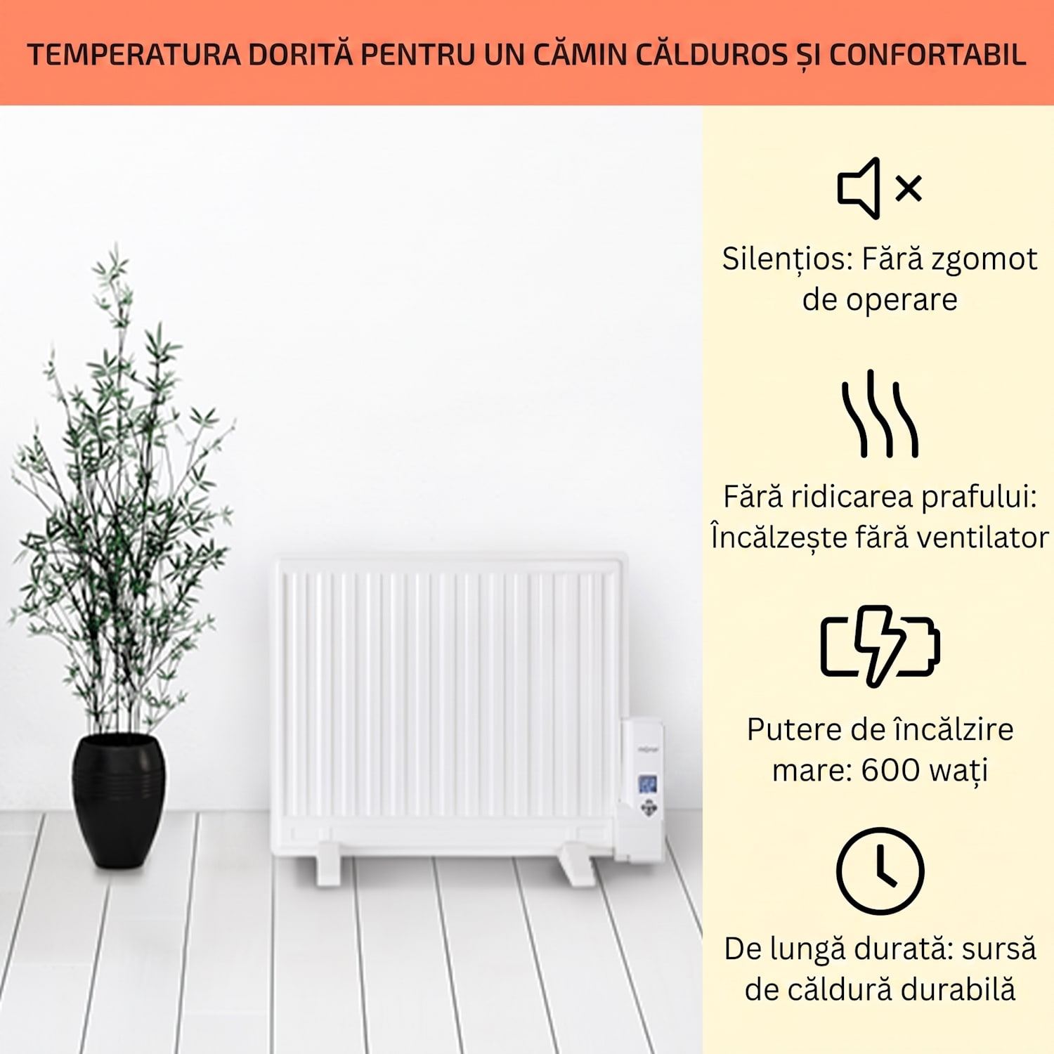 Wallander, radiator pe ulei, 600 W, termostat, încălzitor de ulei, ultra-plat, alb 600 W | Alb