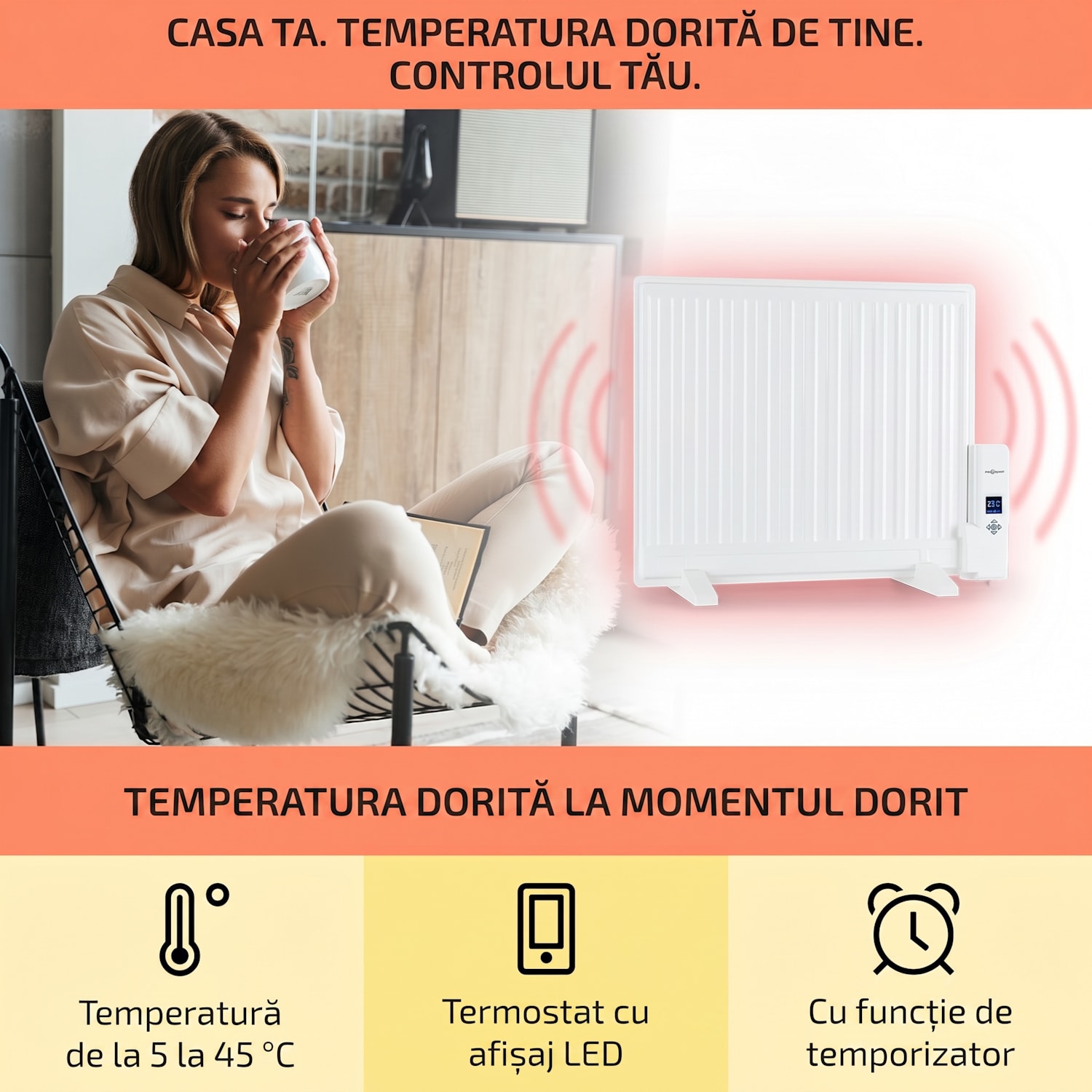 Wallander, radiator pe ulei, 600 W, termostat, încălzitor de ulei, ultra-plat, alb 600 W | Alb