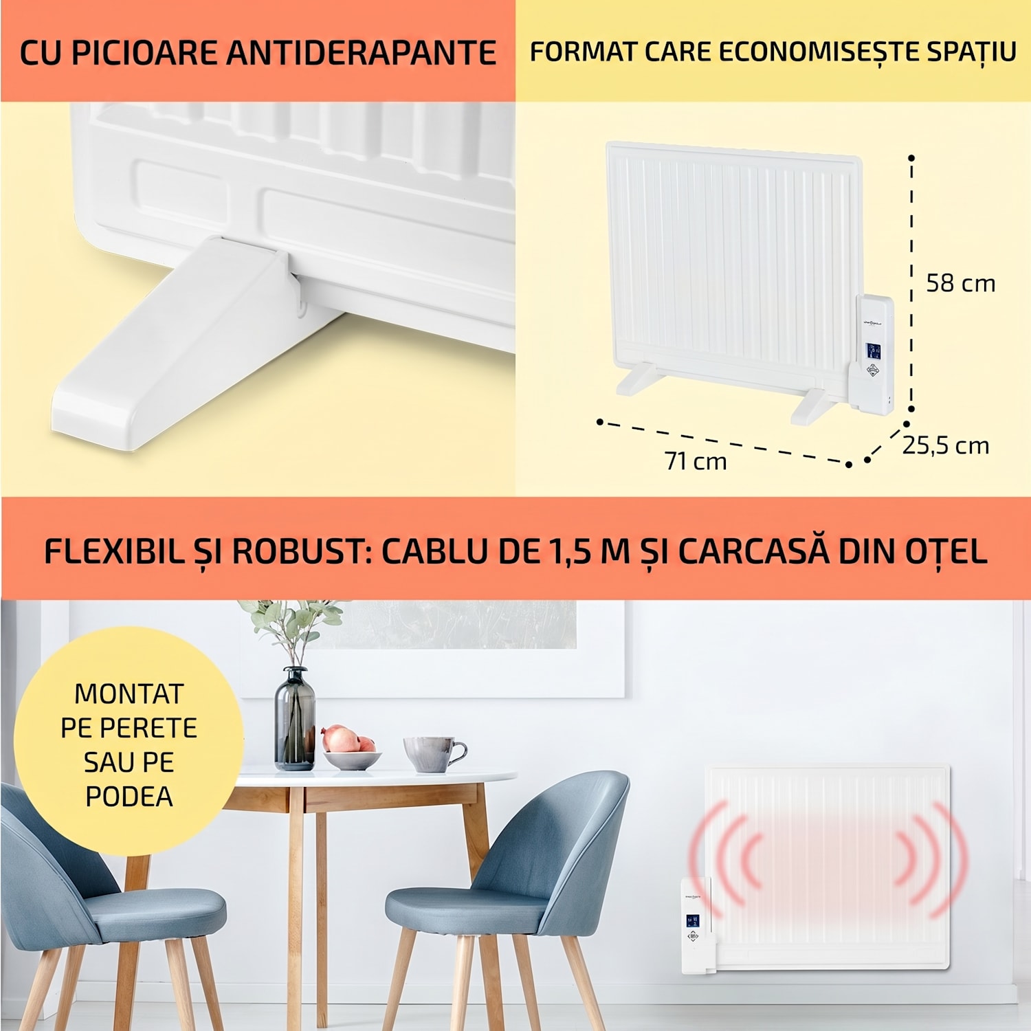 Wallander, radiator pe ulei, 600 W, termostat, încălzitor de ulei, ultra-plat, alb 600 W | Alb