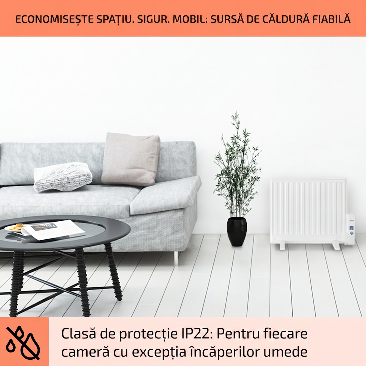 Wallander, radiator pe ulei, 600 W, termostat, încălzitor de ulei, ultra-plat, alb 600 W | Alb