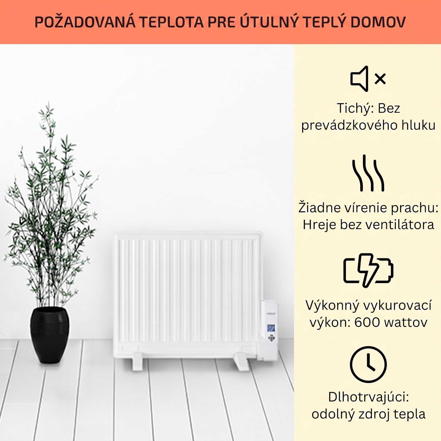 Wallander, olejový radiátor, 600 W, termostat, olejové vyhrievanie, plochý dizajn, biely 600 W | Biela