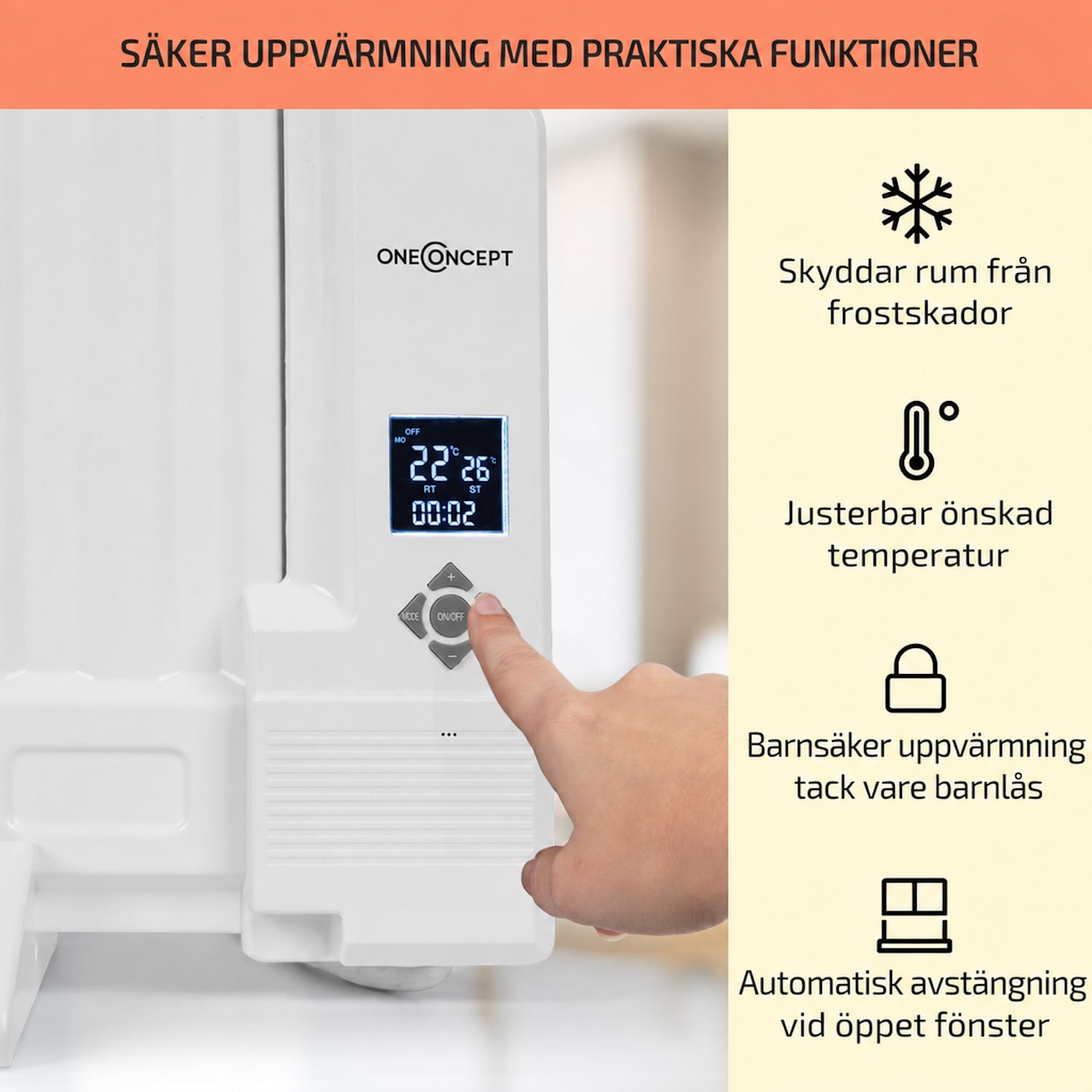 Wallander oljefyllt element 600 W LED-display veckotimer vit 600 W | Vit