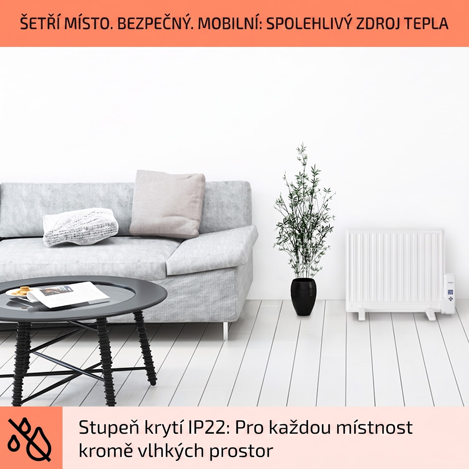 Wallander, olejový radiátor, 600 W, termostat, olejové vyhřívání, plochý design, černý 600 W | Černá
