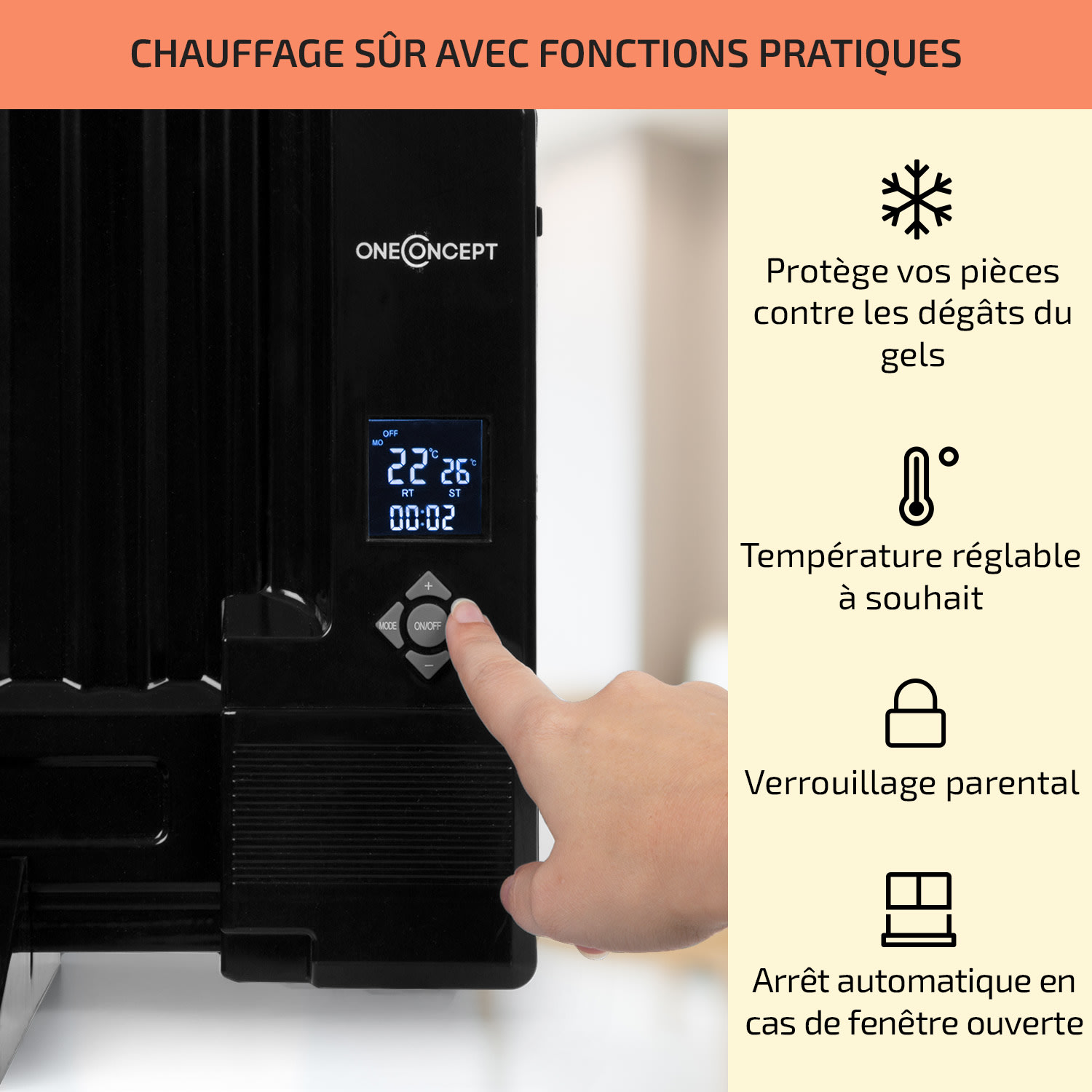 Wallander Radiateur à bain d'huile ultra plat 600W thermostat - noir 600 W | Noir