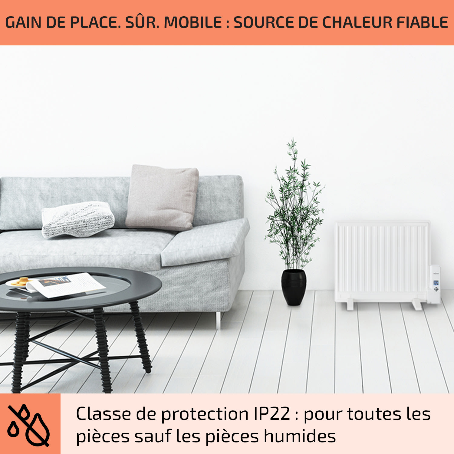 Wallander Radiateur à bain d'huile ultra plat 600W thermostat - noir 600 W | Noir