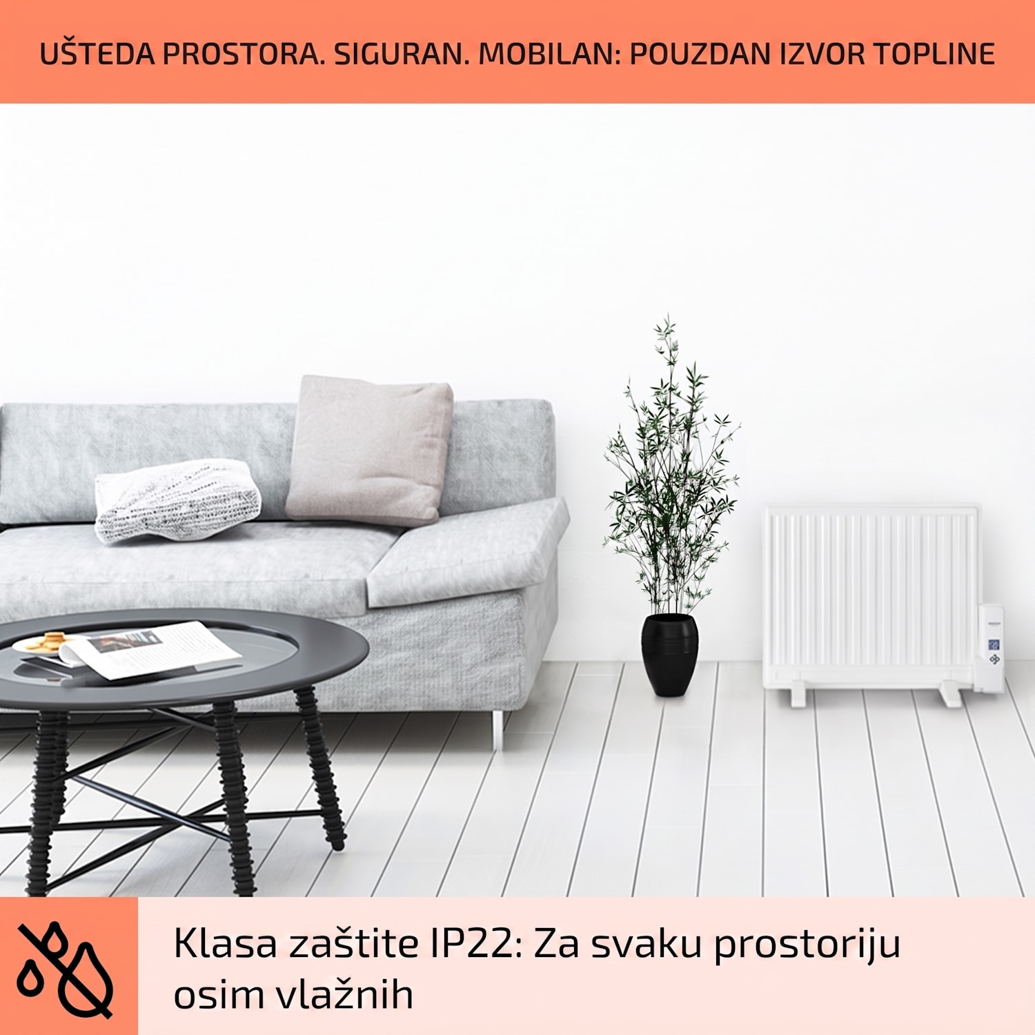 Wallander, uljni radijator, 600 W, termostat, uljno zagrijavanje, ultra tanki dizajn, crni 600 W | Crna
