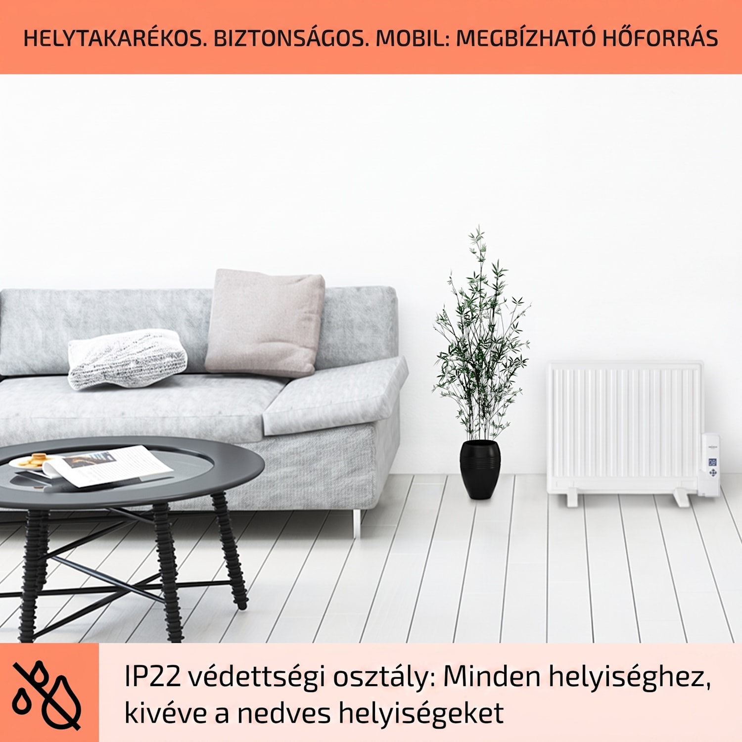 Wallander, olajradiátor, 600 W, termosztát, olajfűtés, lapos design, fekete 600 W | Fekete