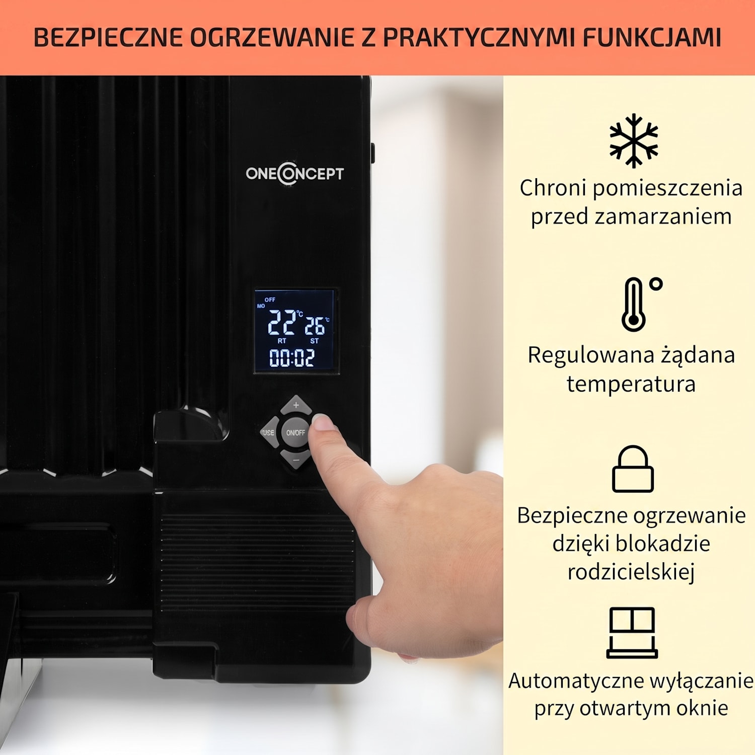Wallander, grzejnik olejowy, 600 W, termostat, ogrzewanie olejowe, płaska konstrukcja, kolor czarny 600 W | Czarny