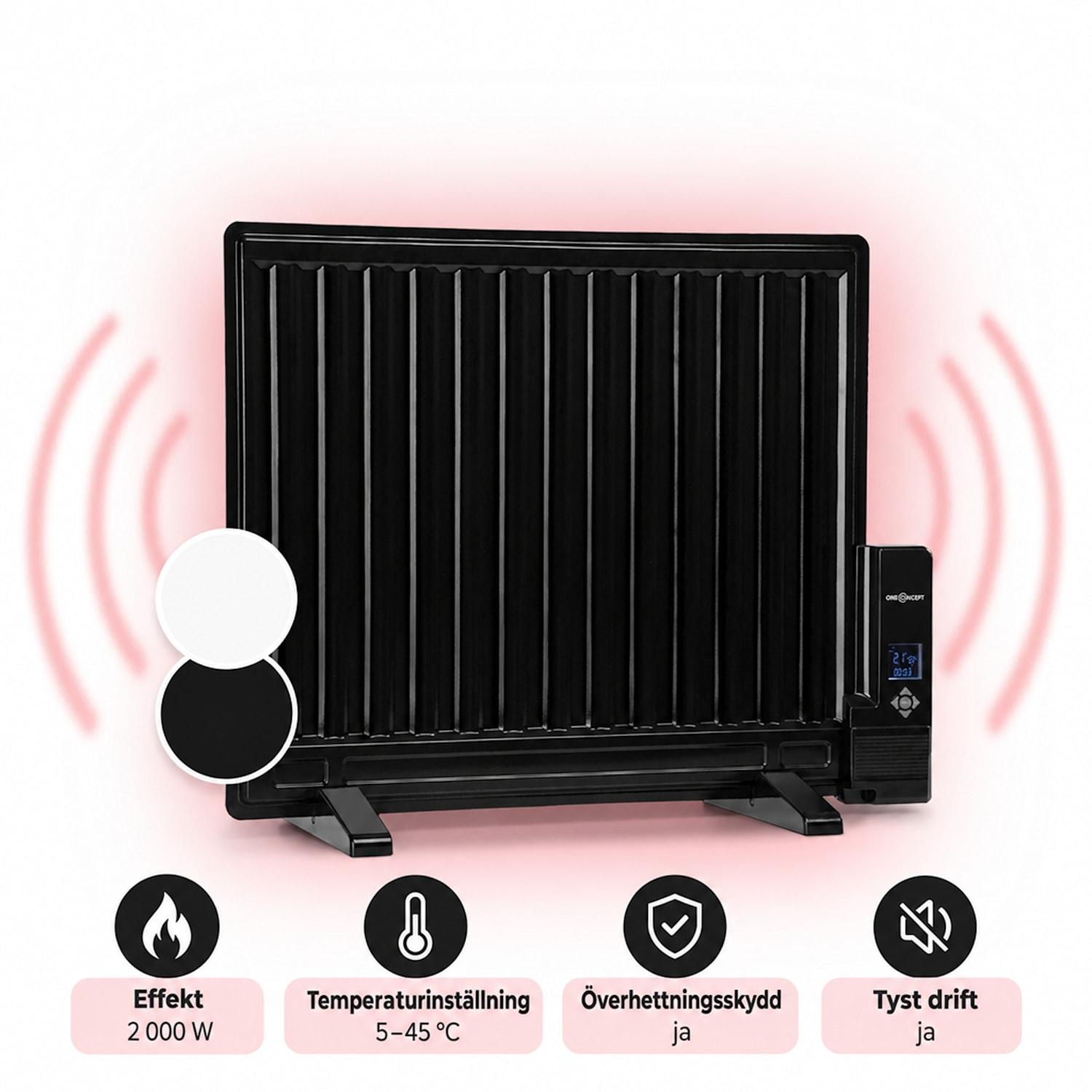 Wallander oljefyllt element 600 W termostat element ultraplatt svart 600 W | Svart