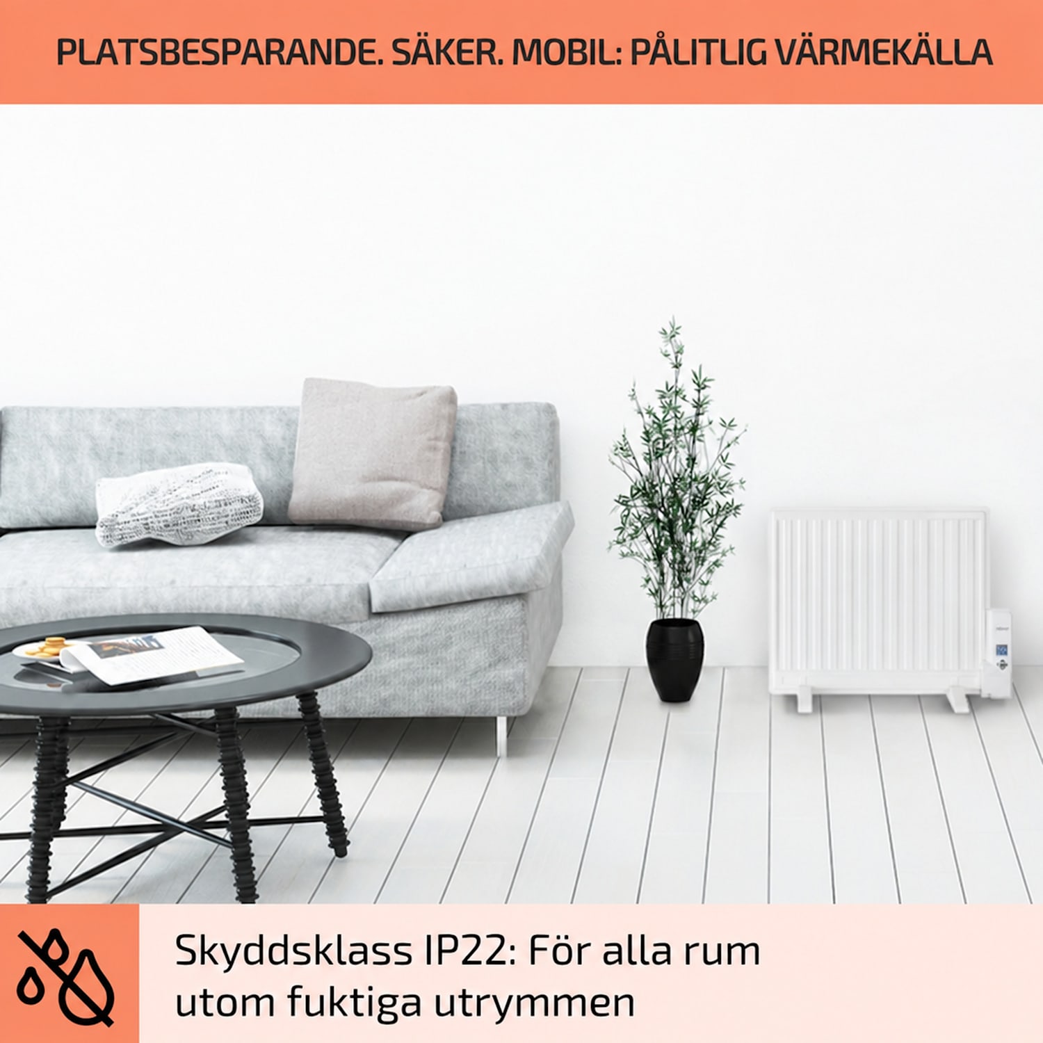 Wallander oljefyllt element 600 W termostat element ultraplatt svart 600 W | Svart