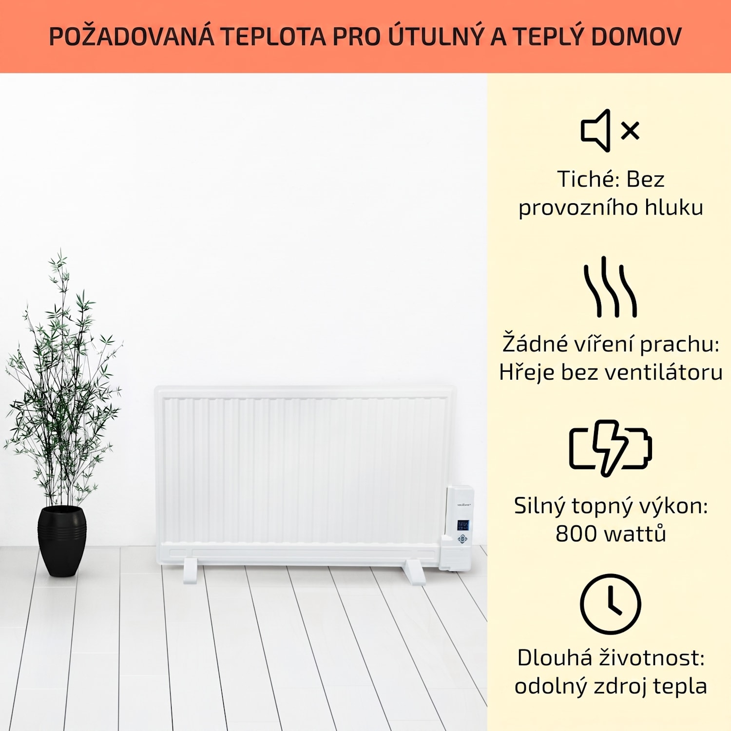 Wallander, olejový radiátor, 800 W, termostat, olejové vyhřívání, plochý design, bílý 800 W | Bílá