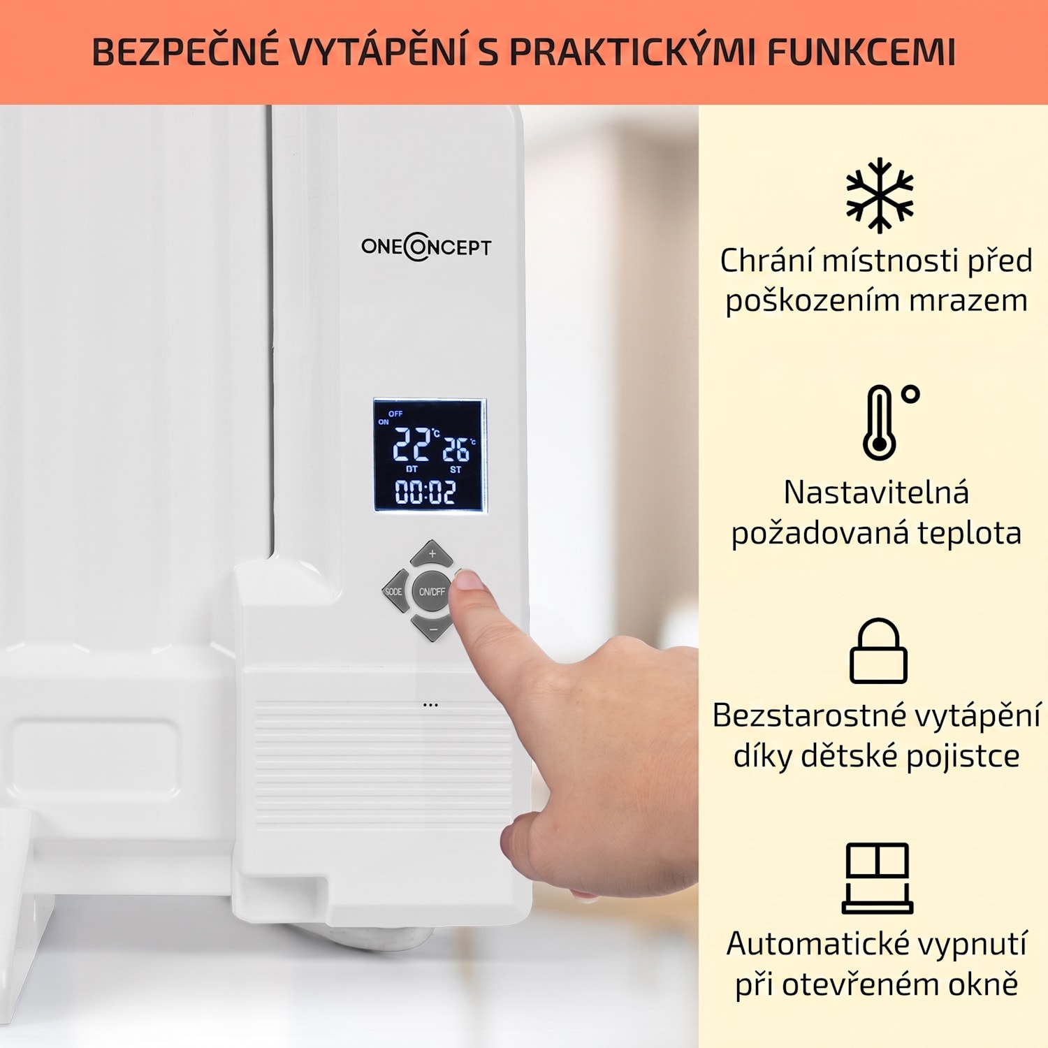 Wallander, olejový radiátor, 800 W, termostat, olejové vyhřívání, plochý design, bílý 800 W | Bílá