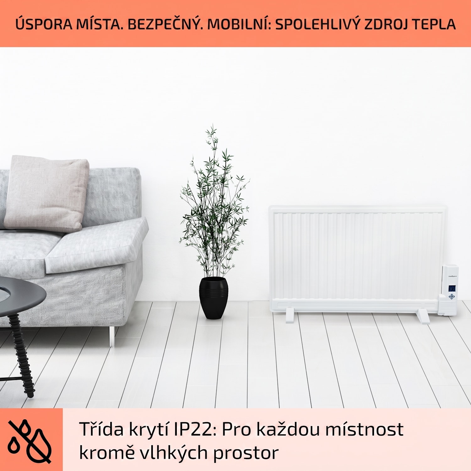 Wallander, olejový radiátor, 800 W, termostat, olejové vyhřívání, plochý design, bílý 800 W | Bílá