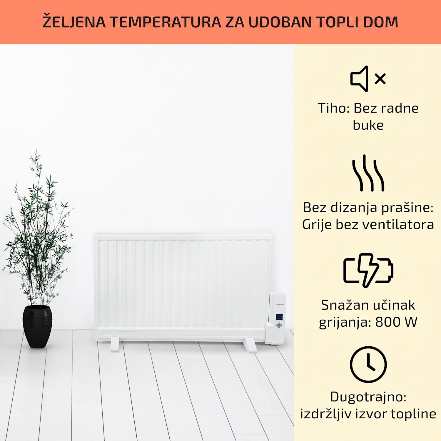 Wallander, uljni radijator, 800 W, termostat, uljno zagrijavanje, ultra tanki dizajn, bijeli 800 W | Bijela