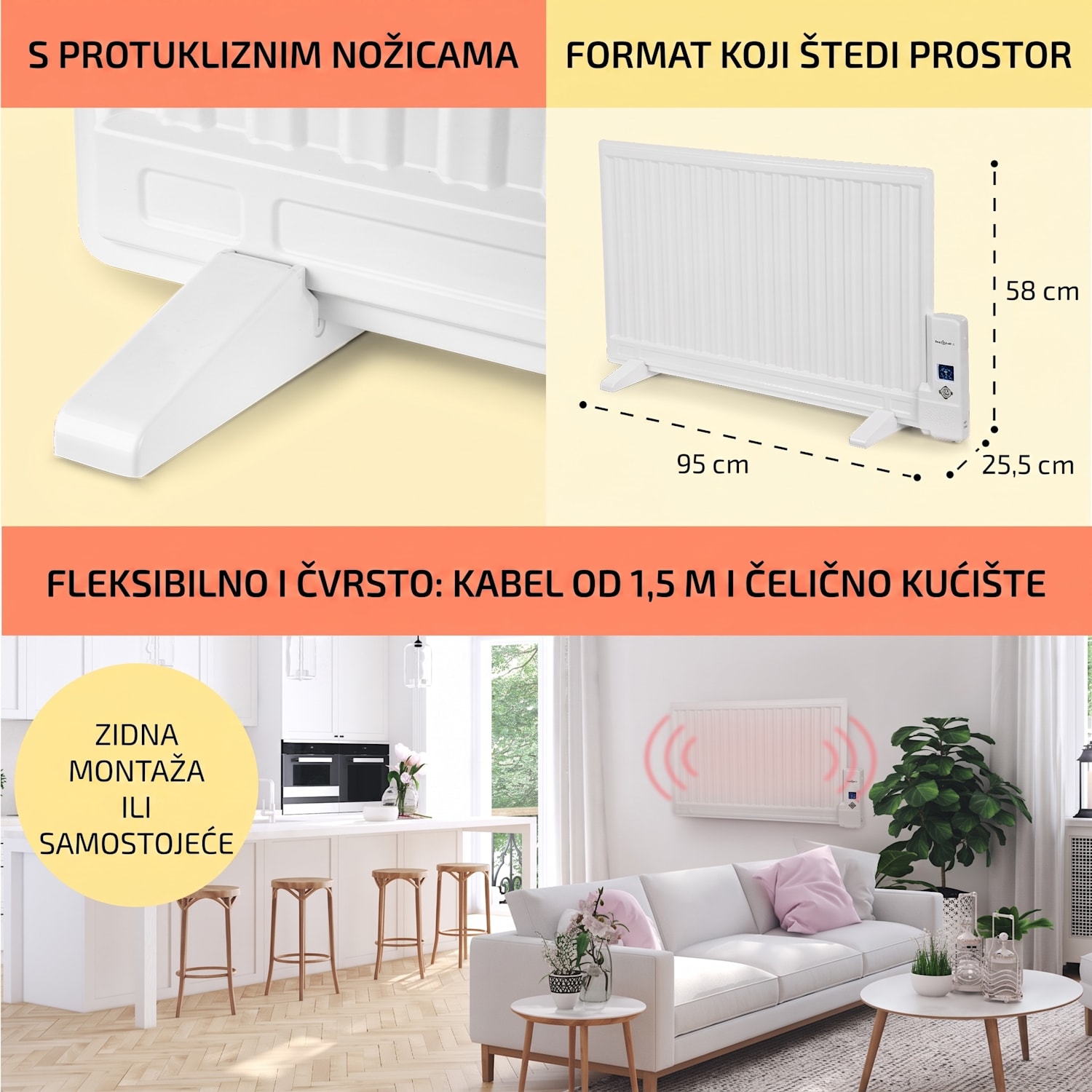 Wallander, uljni radijator, 800 W, termostat, uljno zagrijavanje, ultra tanki dizajn, bijeli 800 W | Bijela