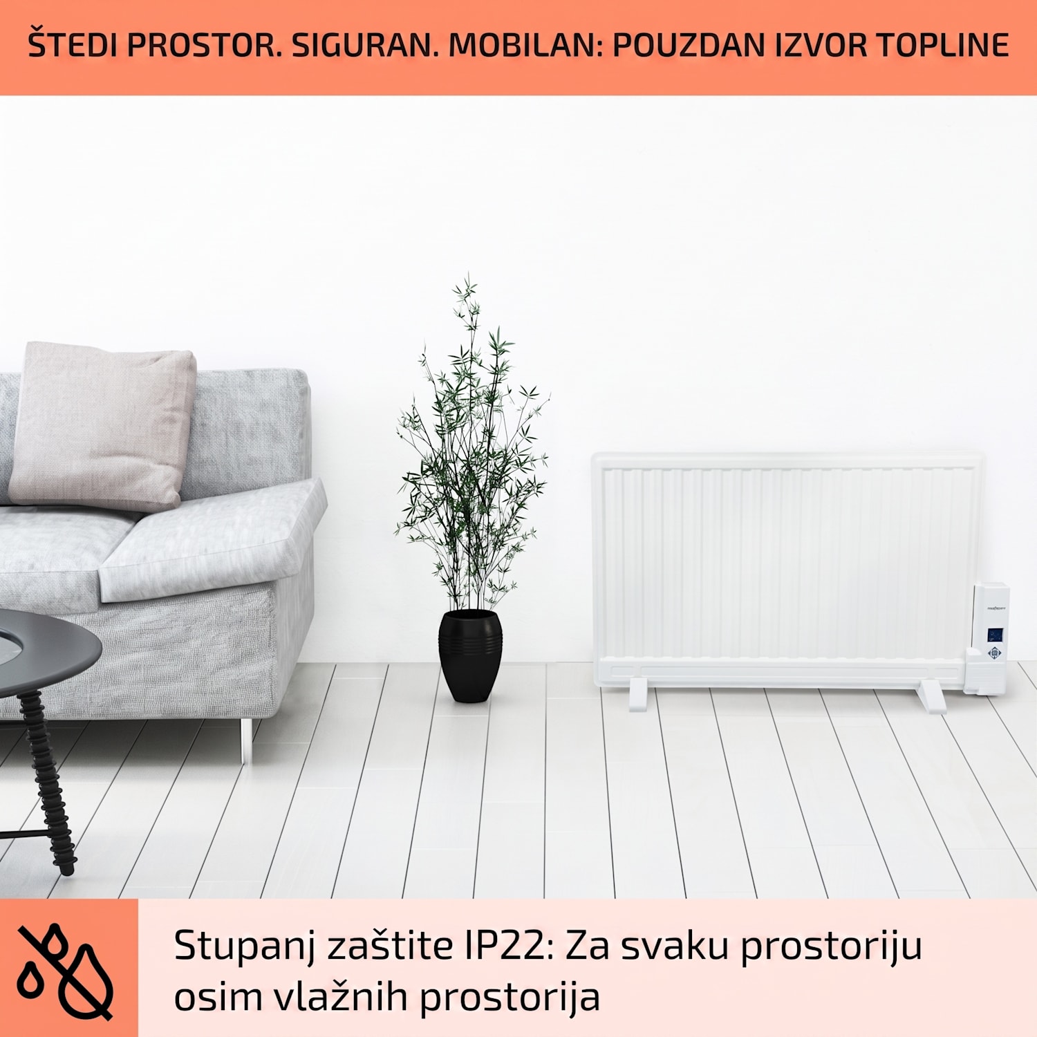 Wallander, uljni radijator, 800 W, termostat, uljno zagrijavanje, ultra tanki dizajn, bijeli 800 W | Bijela