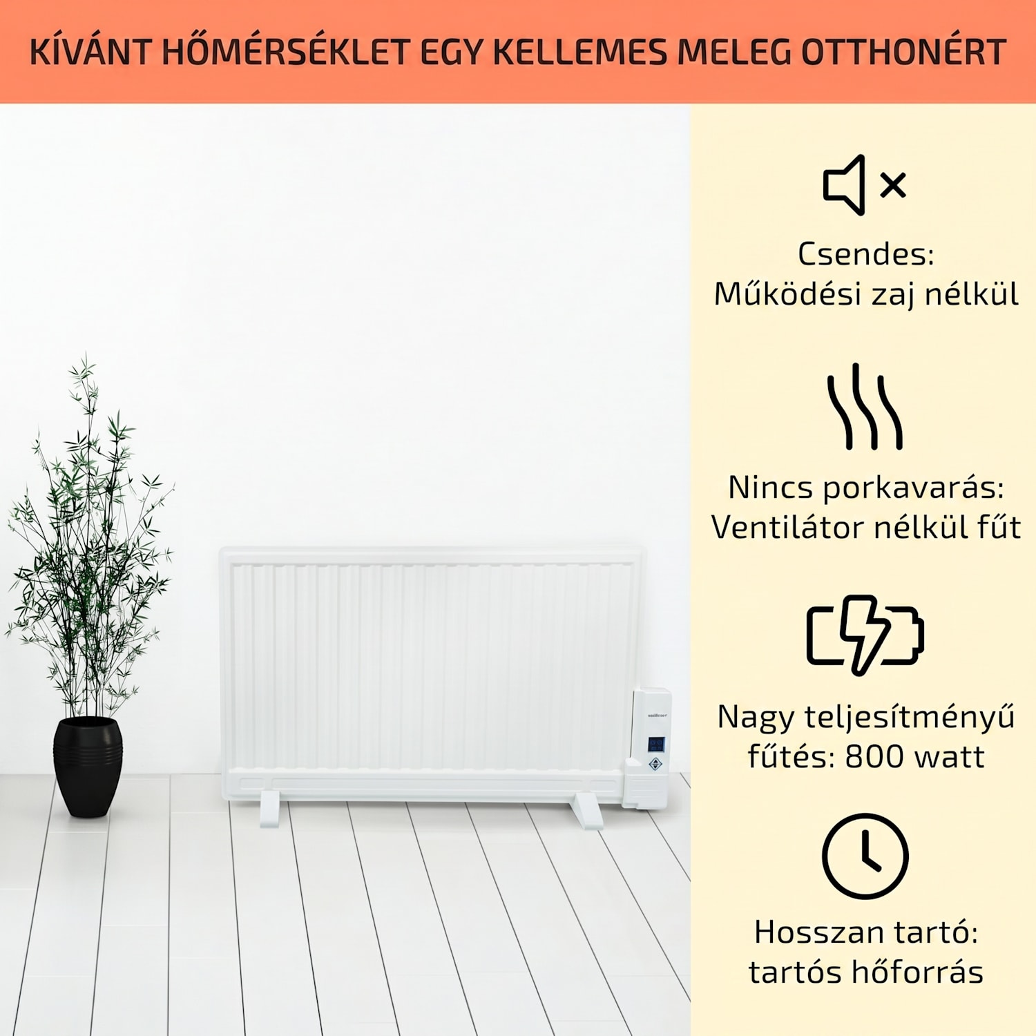 Wallander, olajradiátor, 800 W, termosztát, olajfűtés, ultra lapos design, fehér 800 W | Fehér