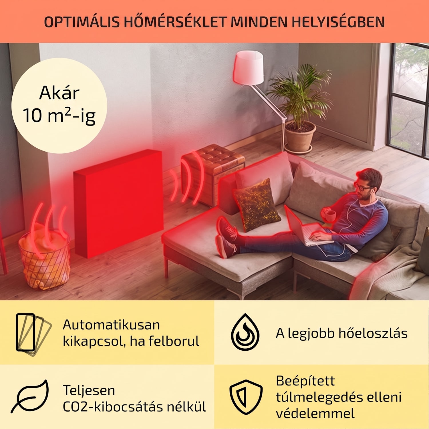 Wallander, olajradiátor, 800 W, termosztát, olajfűtés, ultra lapos design, fehér 800 W | Fehér