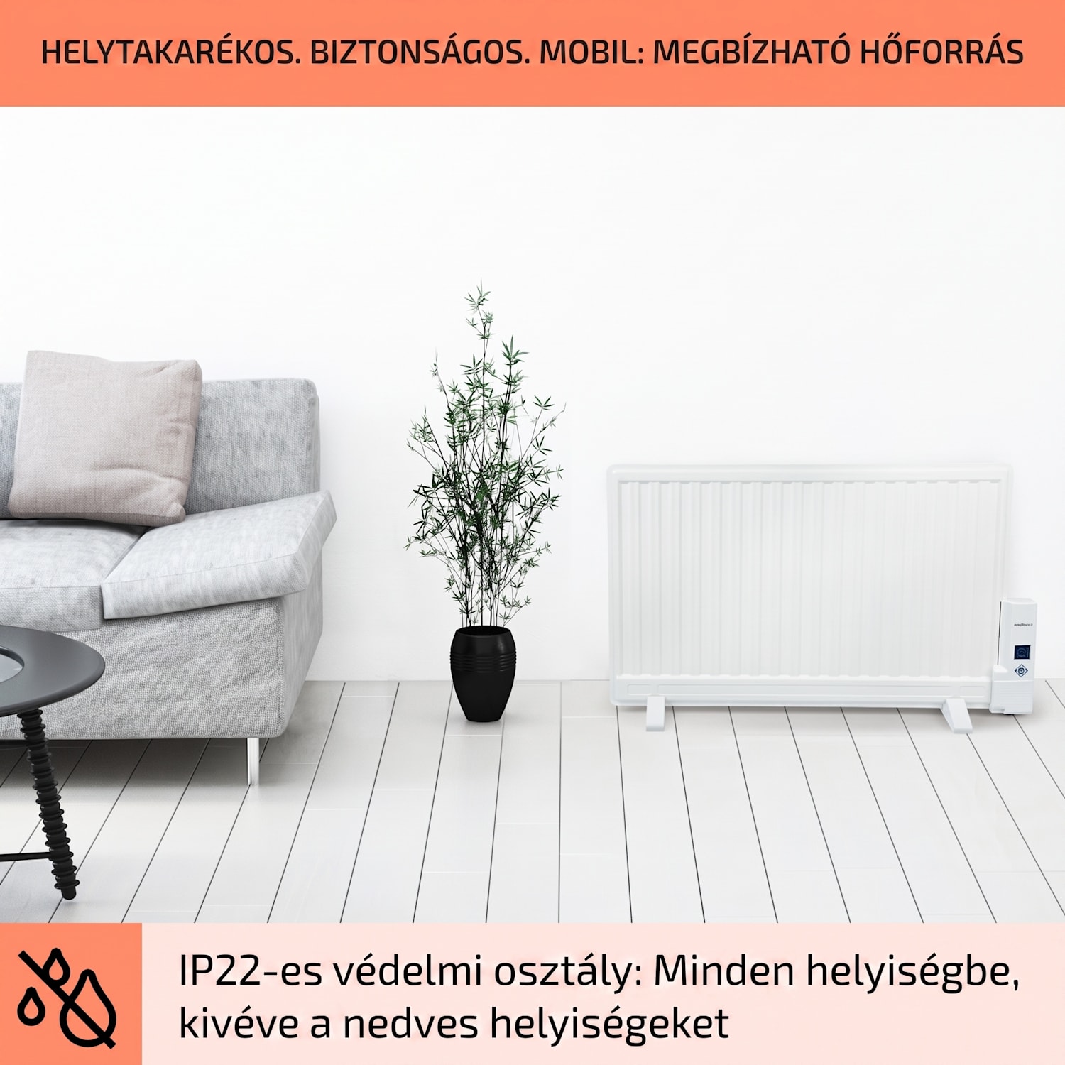 Wallander, olajradiátor, 800 W, termosztát, olajfűtés, ultra lapos design, fehér 800 W | Fehér
