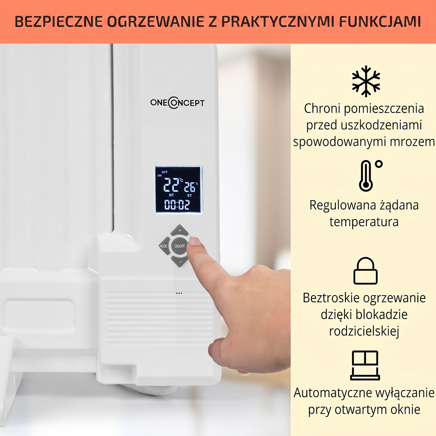 Wallander, grzejnik olejowy, 800 W, termostat, ogrzewanie olejowe, bardzo płaska konstrukcja, kolor biały 800 W | Biały