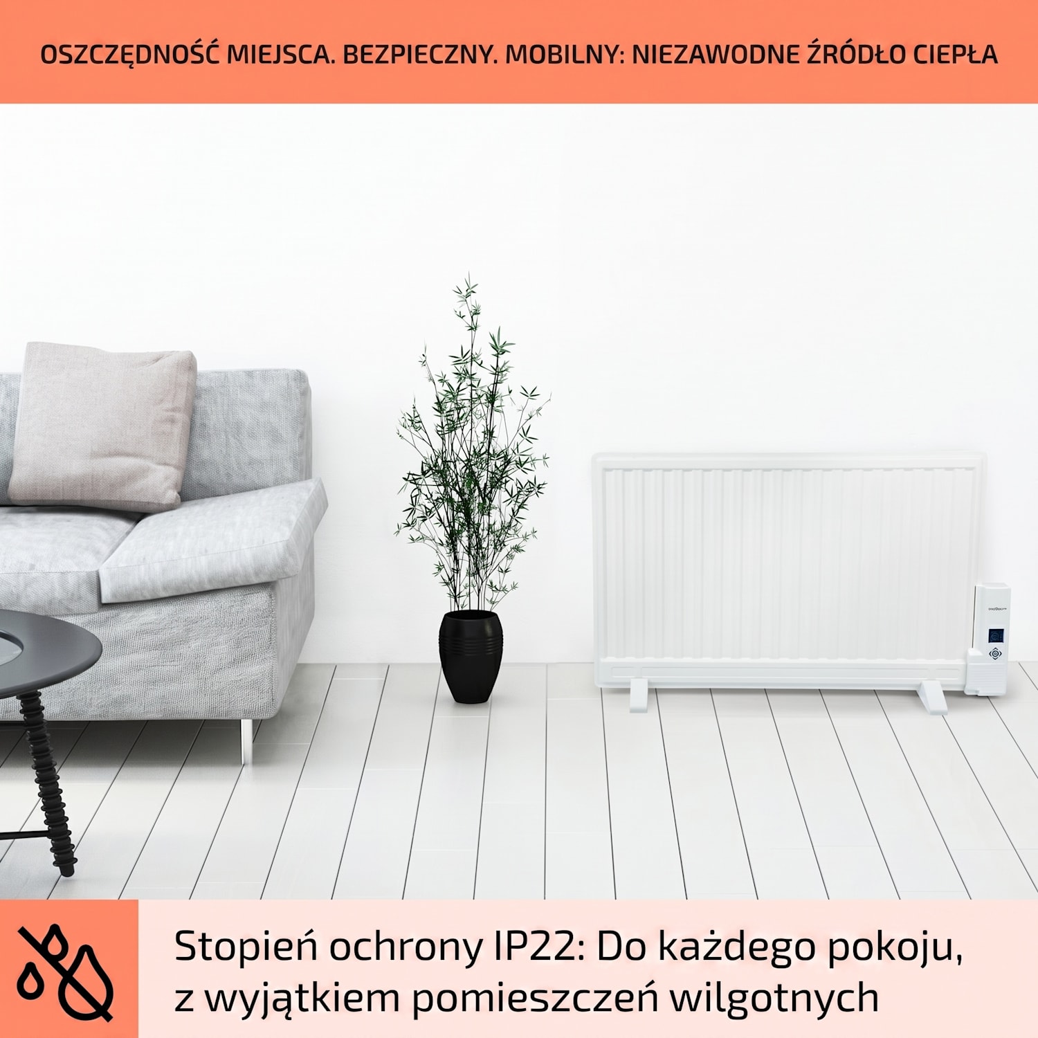 Wallander, grzejnik olejowy, 800 W, termostat, ogrzewanie olejowe, bardzo płaska konstrukcja, kolor biały 800 W | Biały