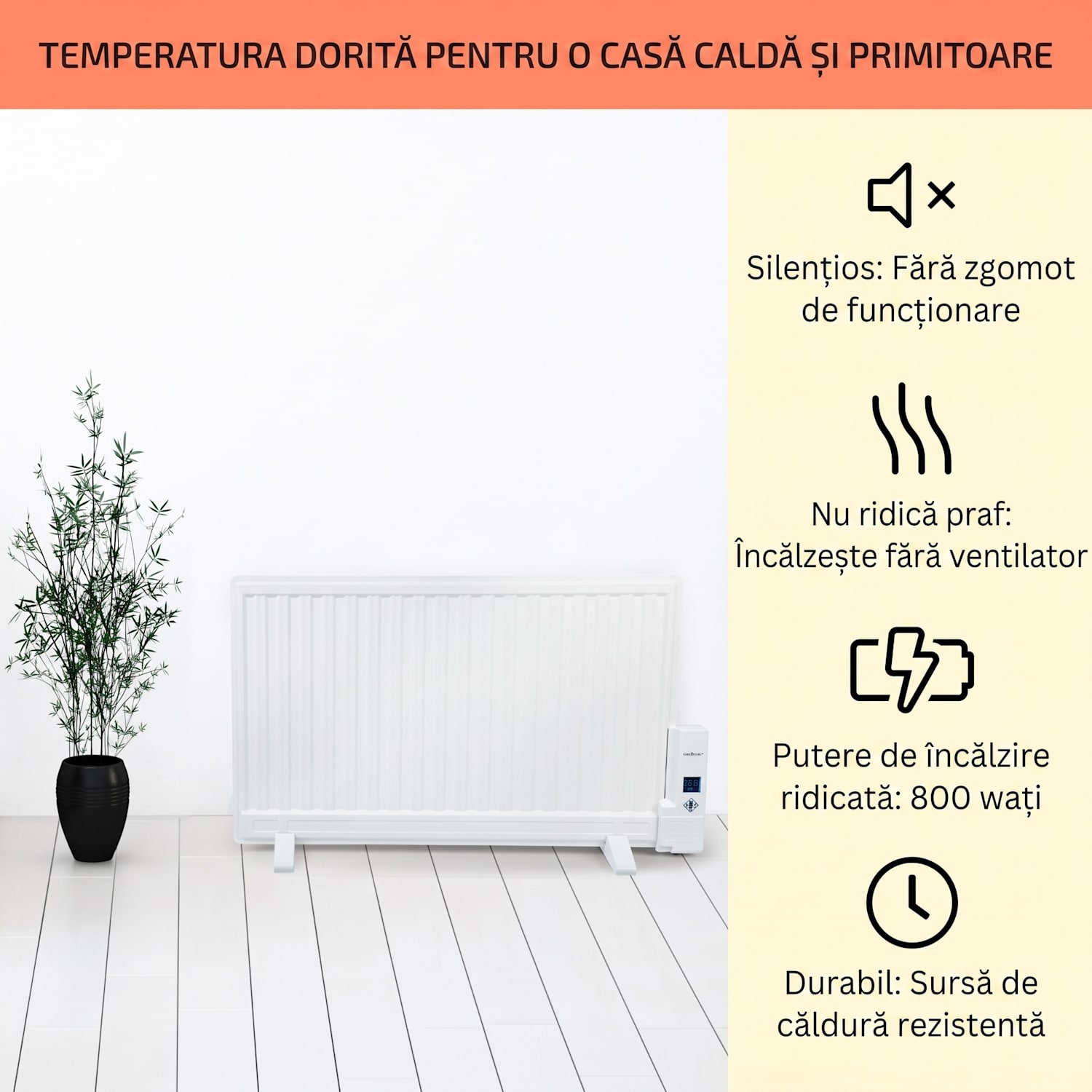 Wallander, radiator pe ulei, 800 W, termostat, încălzitor de ulei, ultra-plat, alb 800 W | Alb
