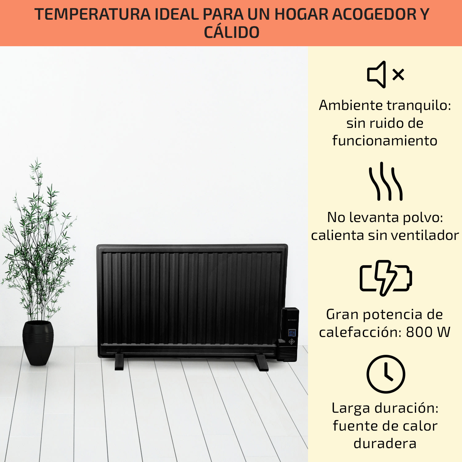 Wallander Radiador de aceite 800W Termostato Calefacción de aceite Ultraplano Negro 800 W | Negro
