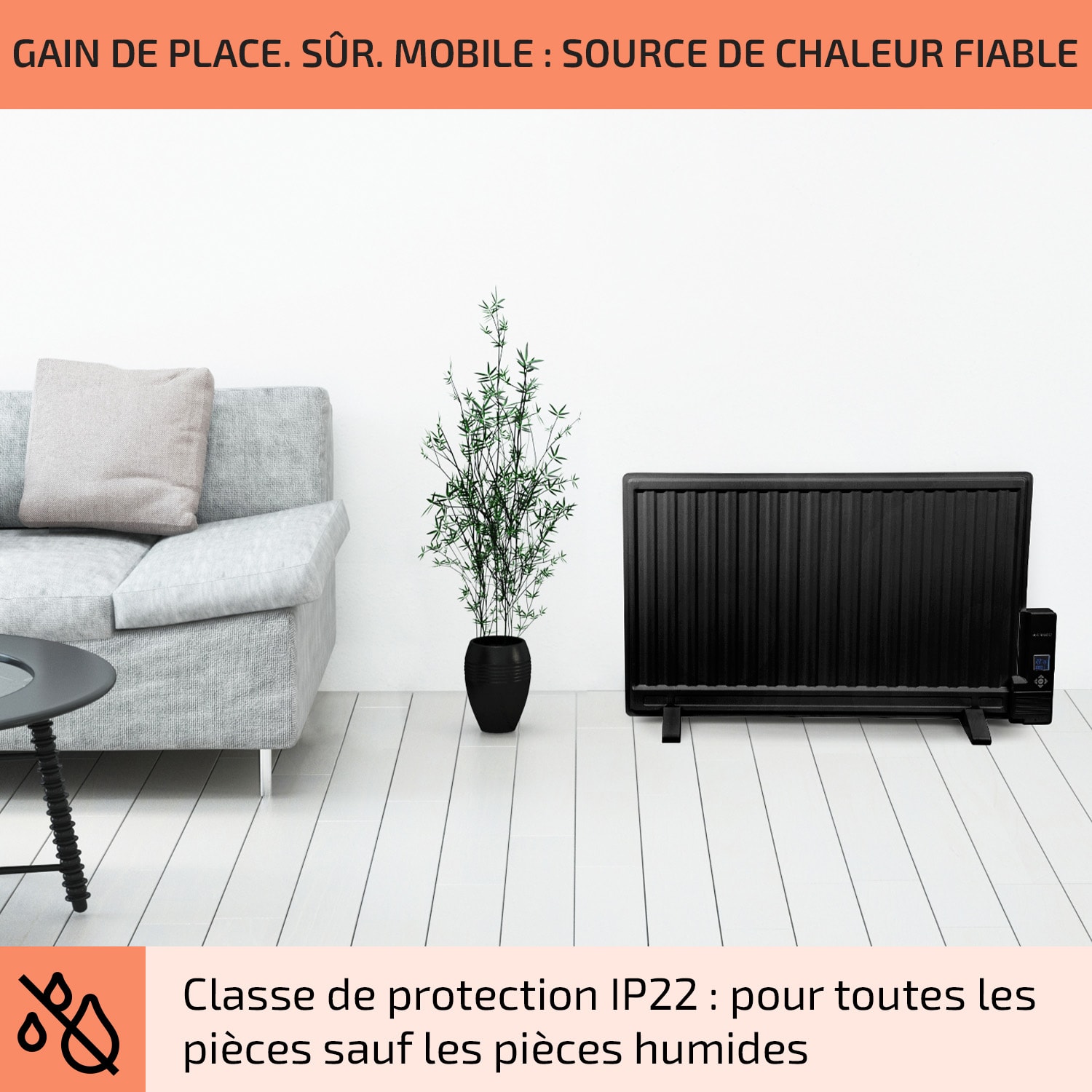 Wallander olieradiator 800W thermostaat oliegevulde kachel ultraplat zwart 800 W | Zwart