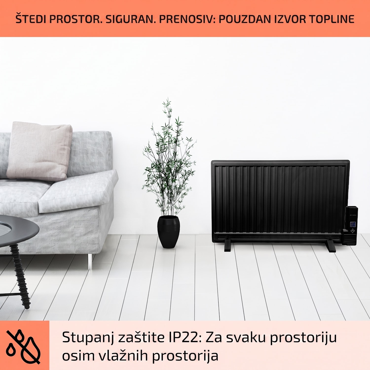 Wallander, uljni radijator, 800 W, termostat, uljno zagrijavanje, ultra tanki dizajn, crni 800 W | Crna