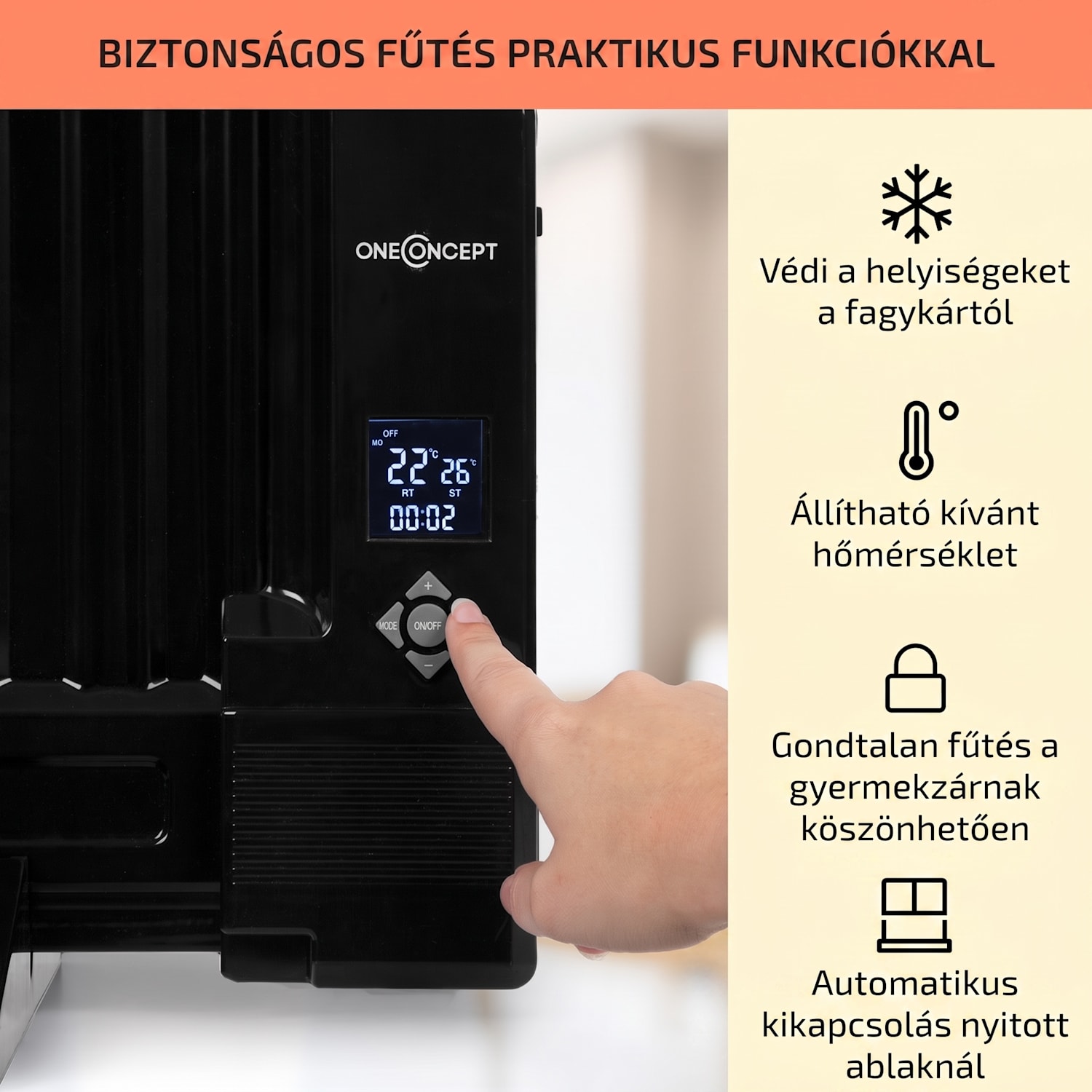 Wallander, olajradiátor, 800 W, termosztát, olajfűtés, ultra lapos design, fekete 800 W | Fekete