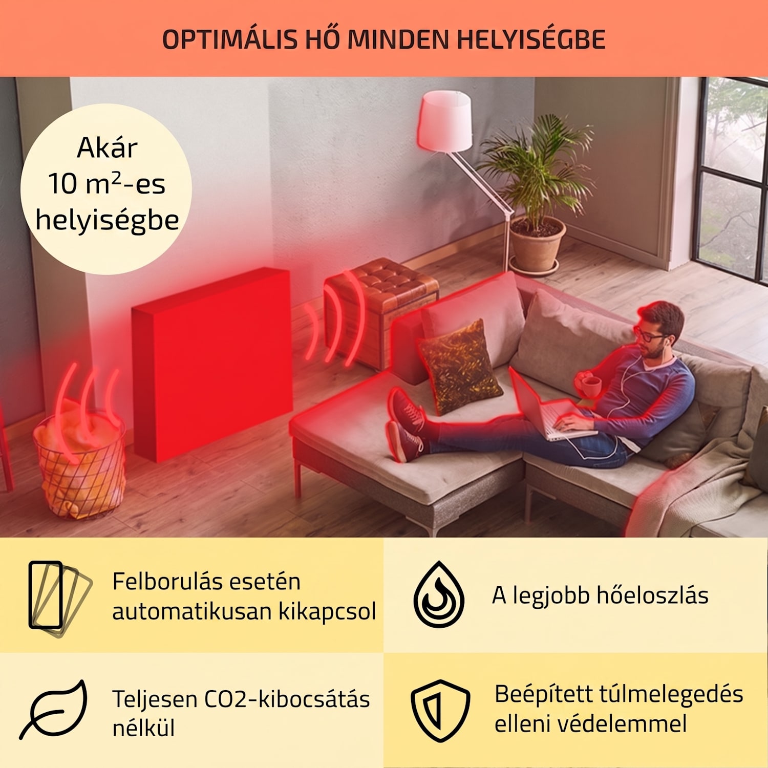 Wallander, olajradiátor, 800 W, termosztát, olajfűtés, ultra lapos design, fekete 800 W | Fekete