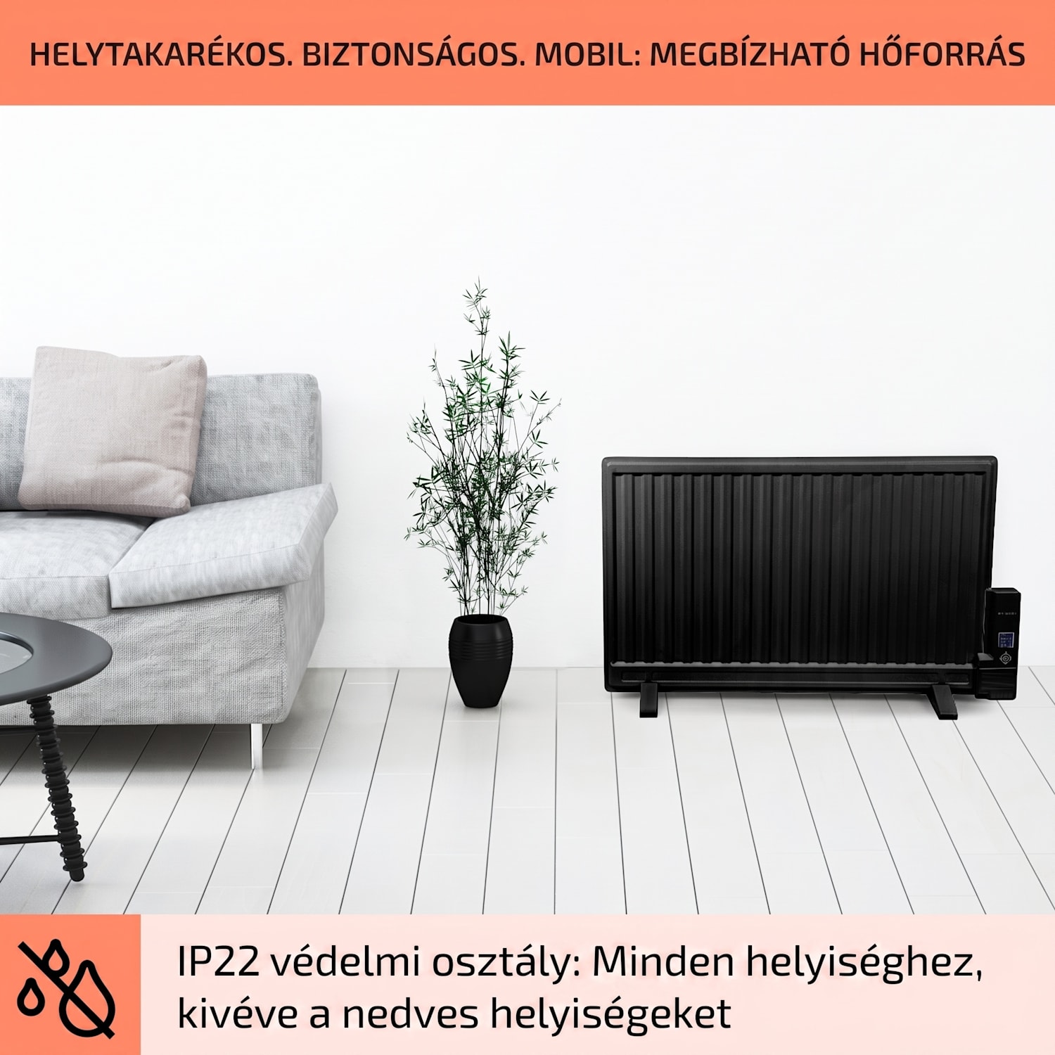 Wallander, olajradiátor, 800 W, termosztát, olajfűtés, ultra lapos design, fekete 800 W | Fekete