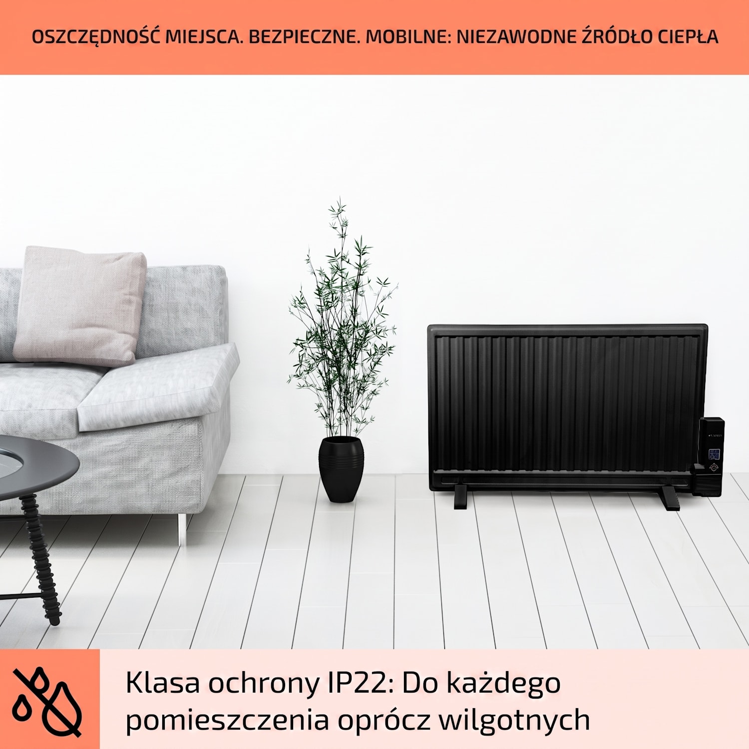 Wallander, grzejnik olejowy, 800 W, termostat, ogrzewanie olejowe, bardzo płaska konstrukcja, kolor czarny 800 W | Czarny