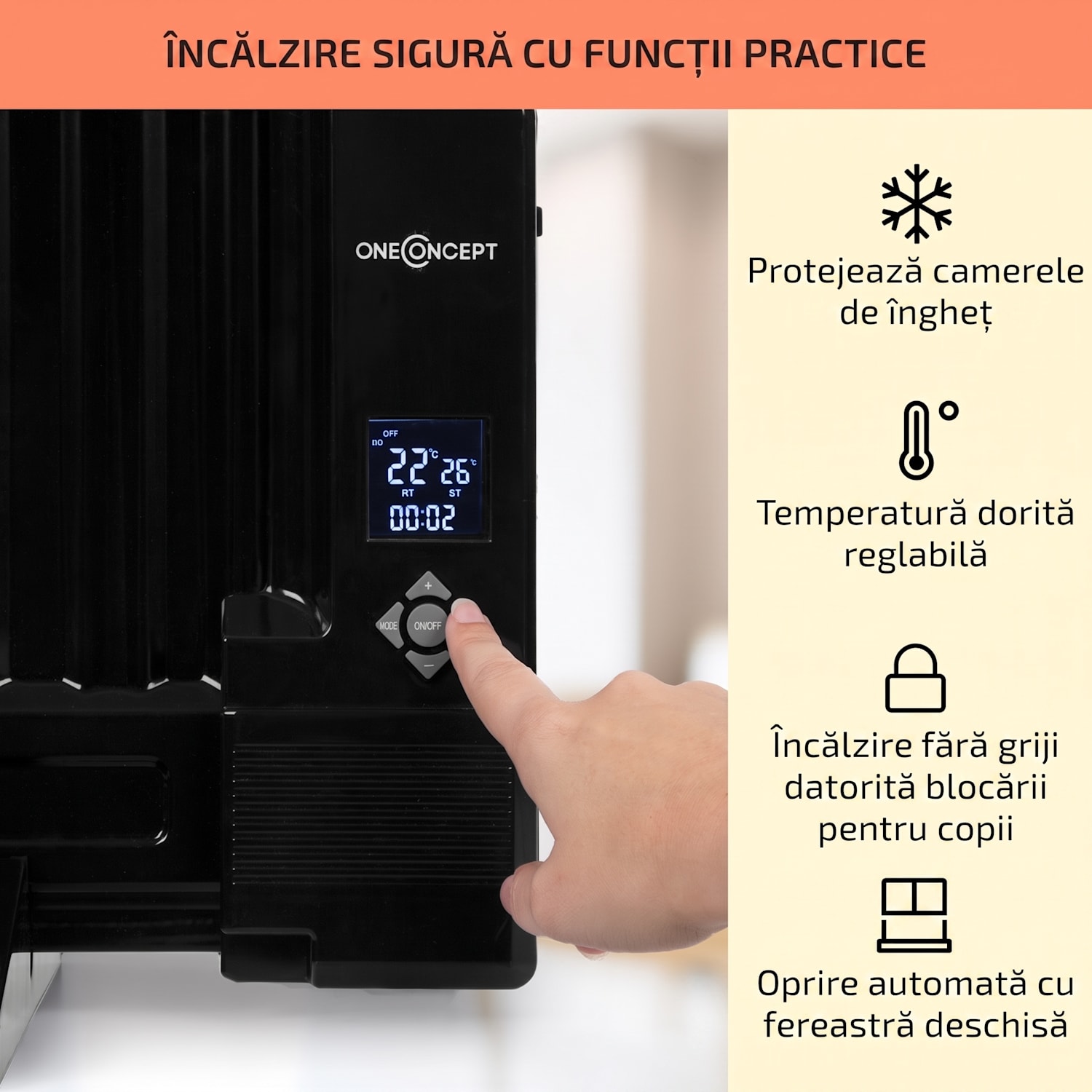 Wallander, radiator pe ulei, 800 W, termostat, încălzitor de ulei, ultra-plat, negru 800 W | Negru