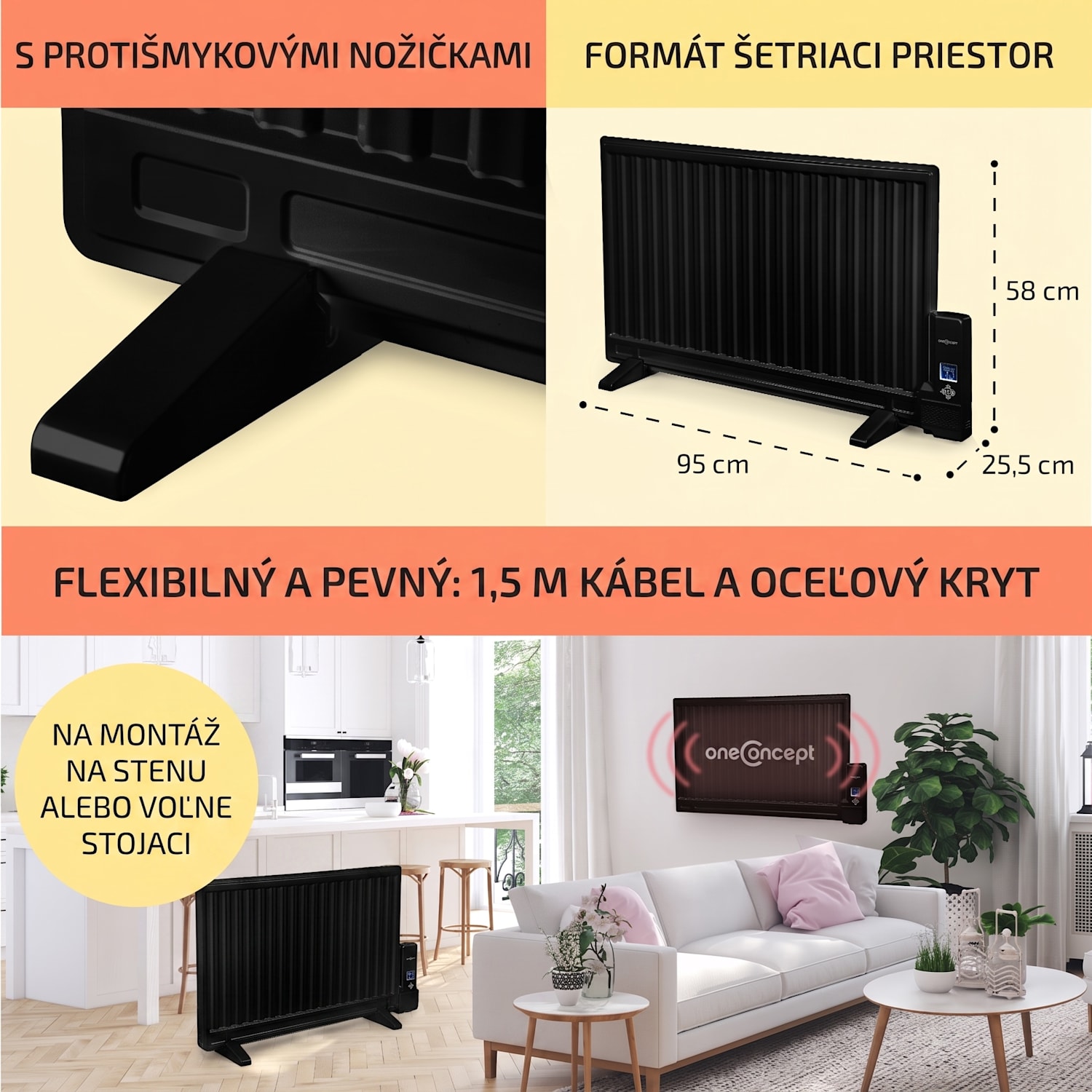 Wallander, olejový radiátor, 800 W, termostat, olejové vyhrievanie, ultra plochý dizajn, čierny 800 W | Čierna