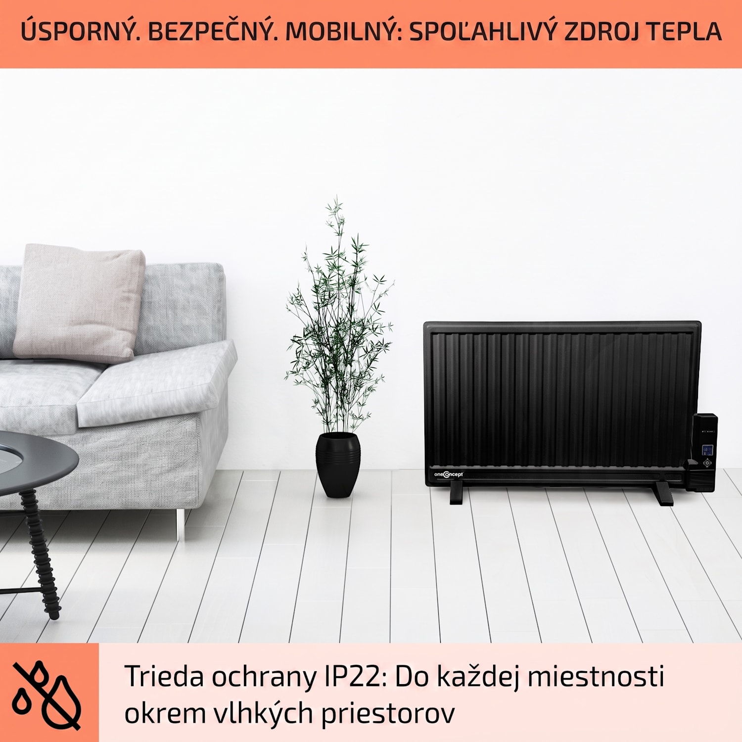 Wallander, olejový radiátor, 800 W, termostat, olejové vyhrievanie, ultra plochý dizajn, čierny 800 W | Čierna