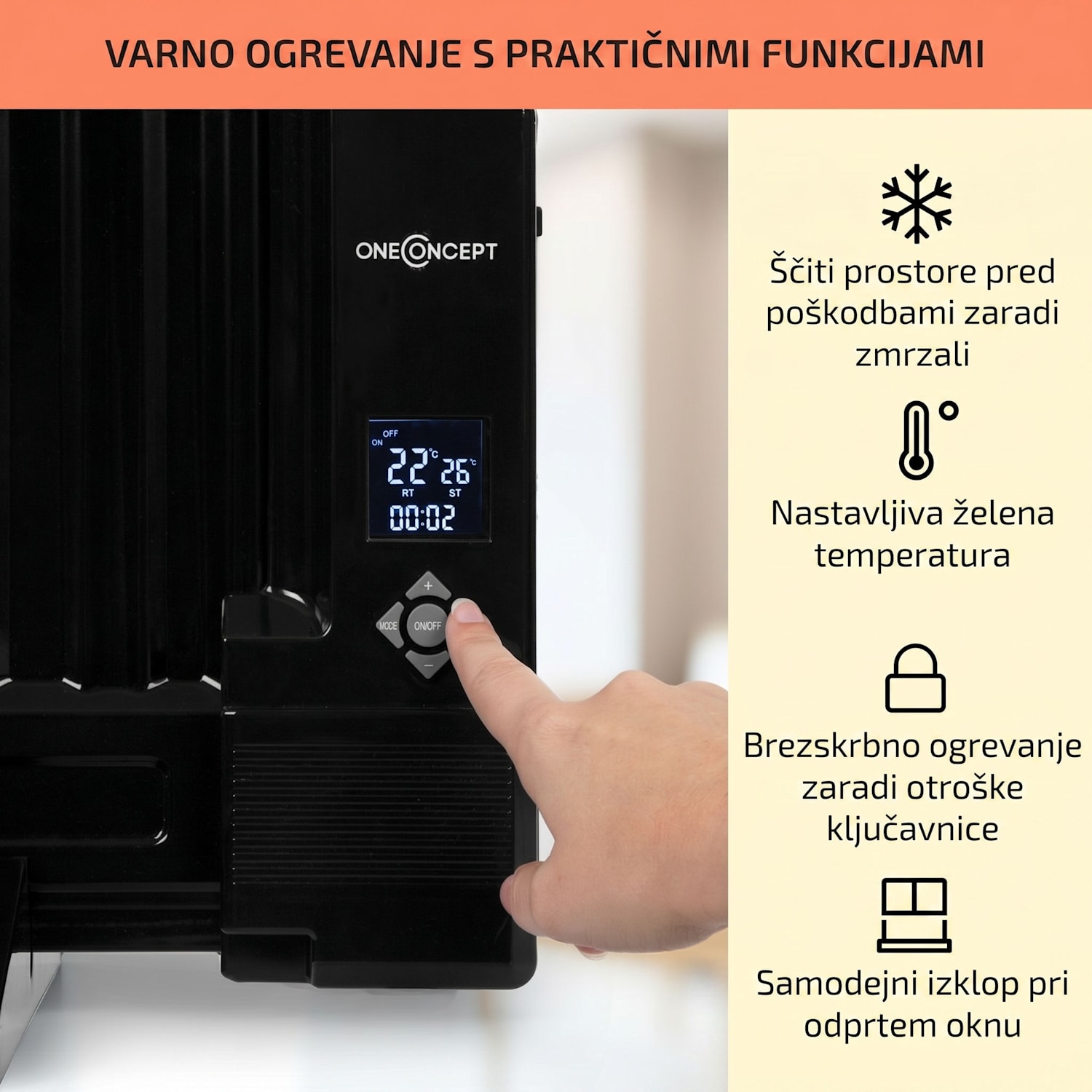Wallander, oljni radiator, 800 W, termostat, ogrevanje na olje, ploska izvedba, črna 800 W | Črna