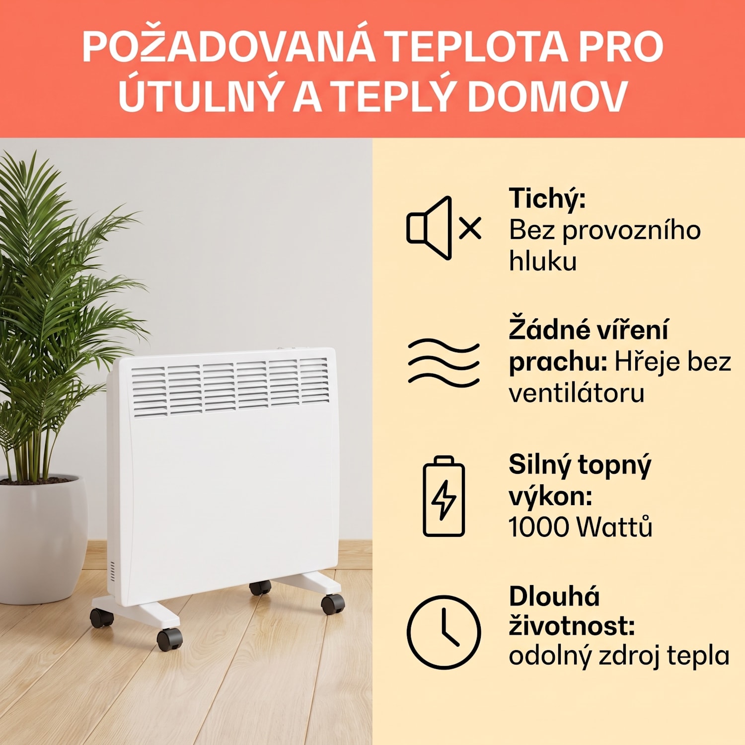 Wallander, olejový radiátor, 1000 W, termostat, olejové vyhřívání, plochý design, bílý 1000 W | Bílá