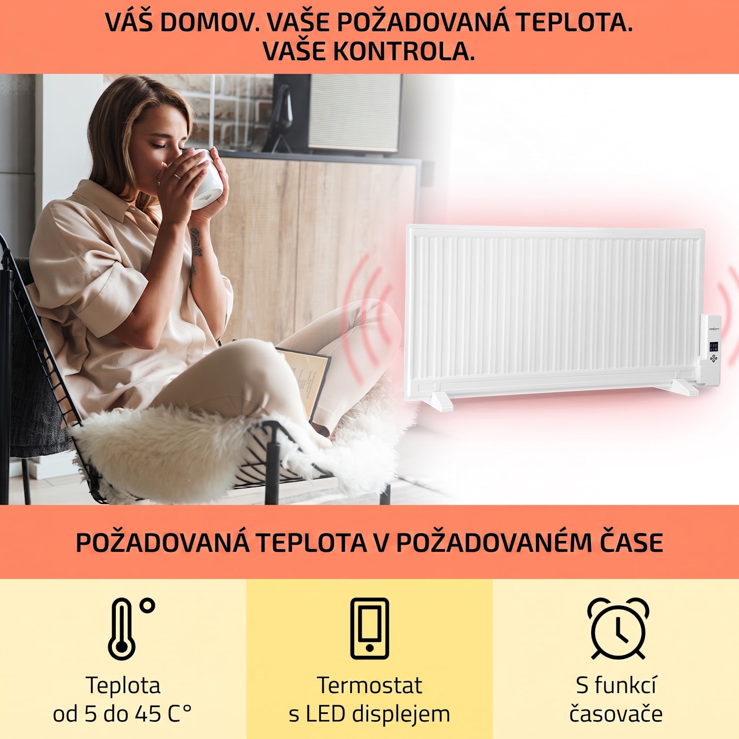 Wallander, olejový radiátor, 1000 W, termostat, olejové vyhřívání, plochý design, bílý 1000 W | Bílá